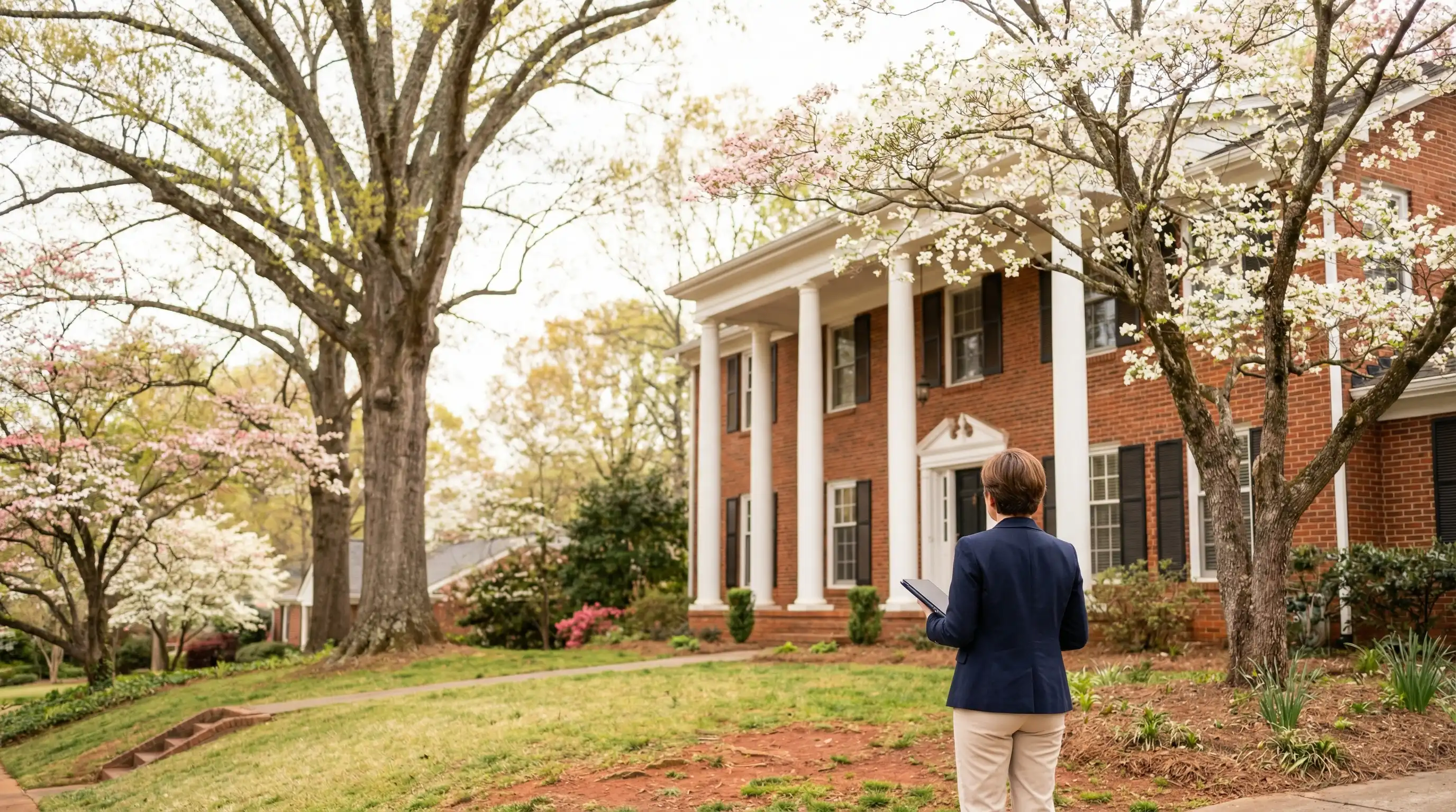 Real estate agent reviewing home listing data with a couple at a table in a bright Athens, GA home