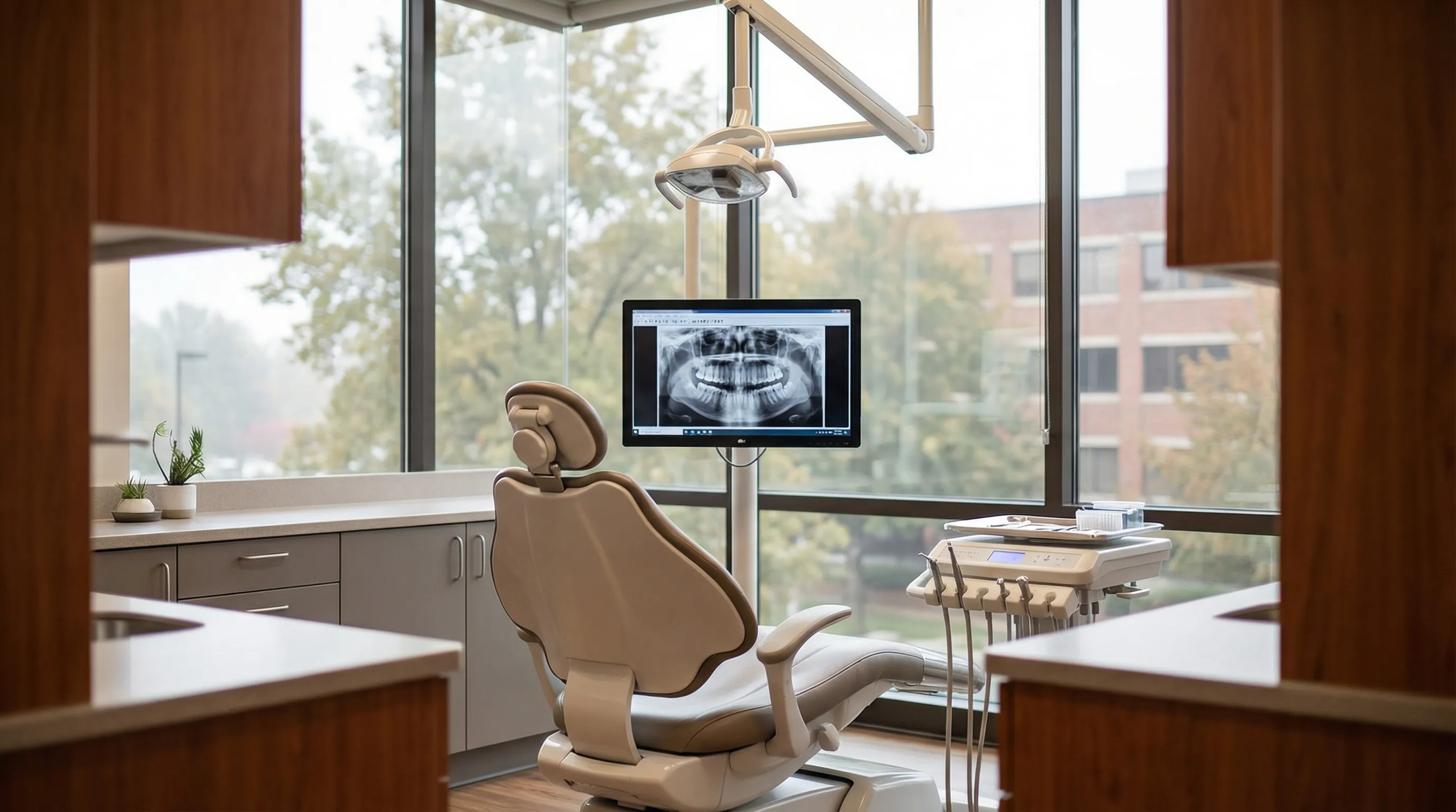 Dentist showing digital X-ray to a patient in a modern dental office in Athens, GA