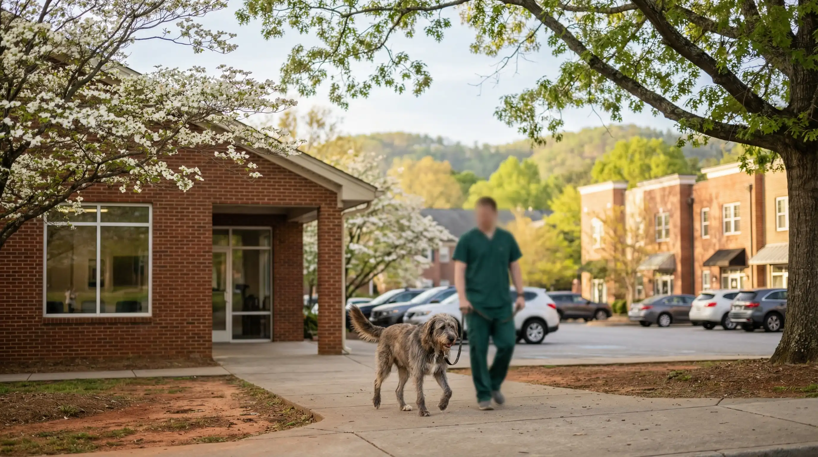 Veterinarian examining a dog in an exam room at an independent animal clinic in Athens, GA