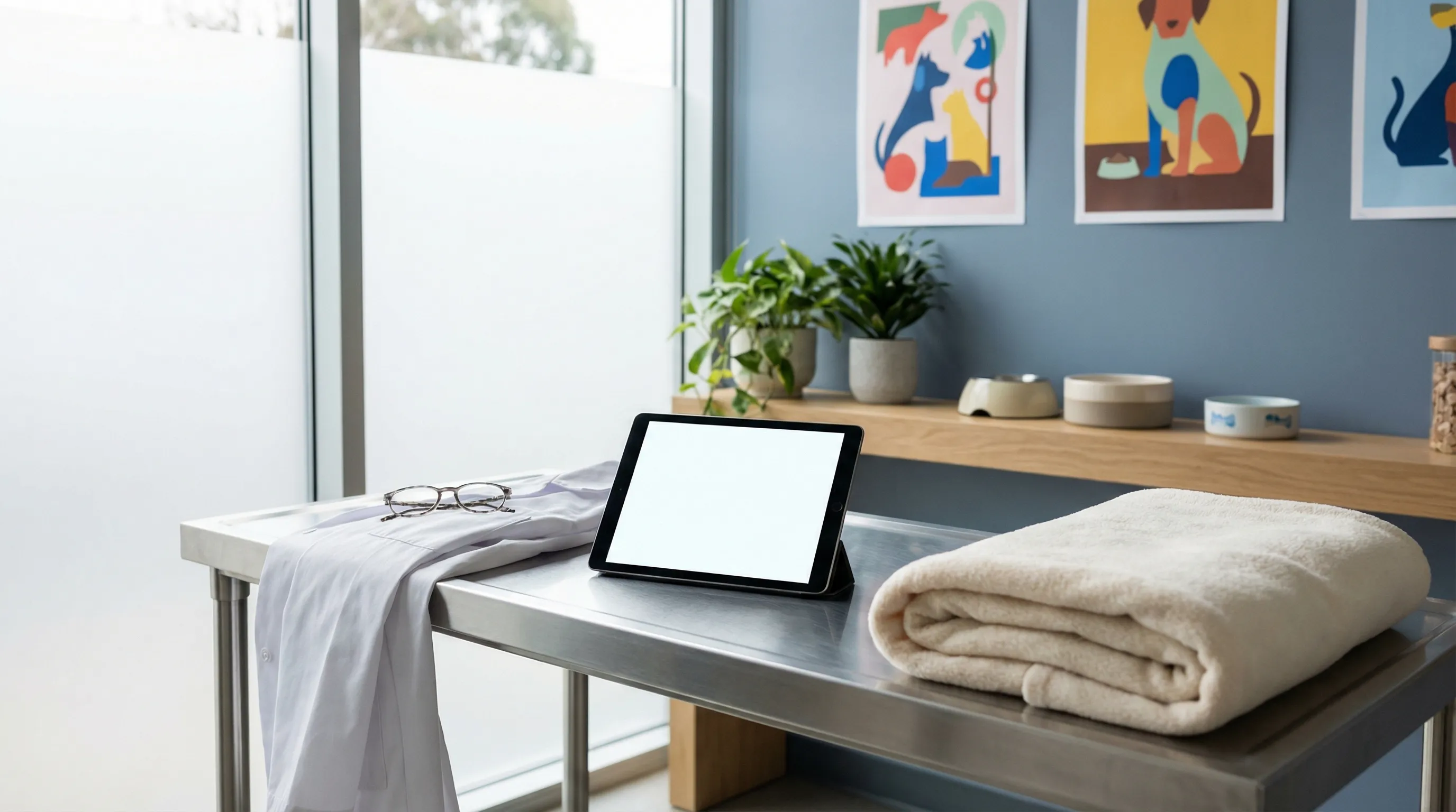 Veterinarian examining a dog in an exam room at an independent animal clinic in Athens, GA