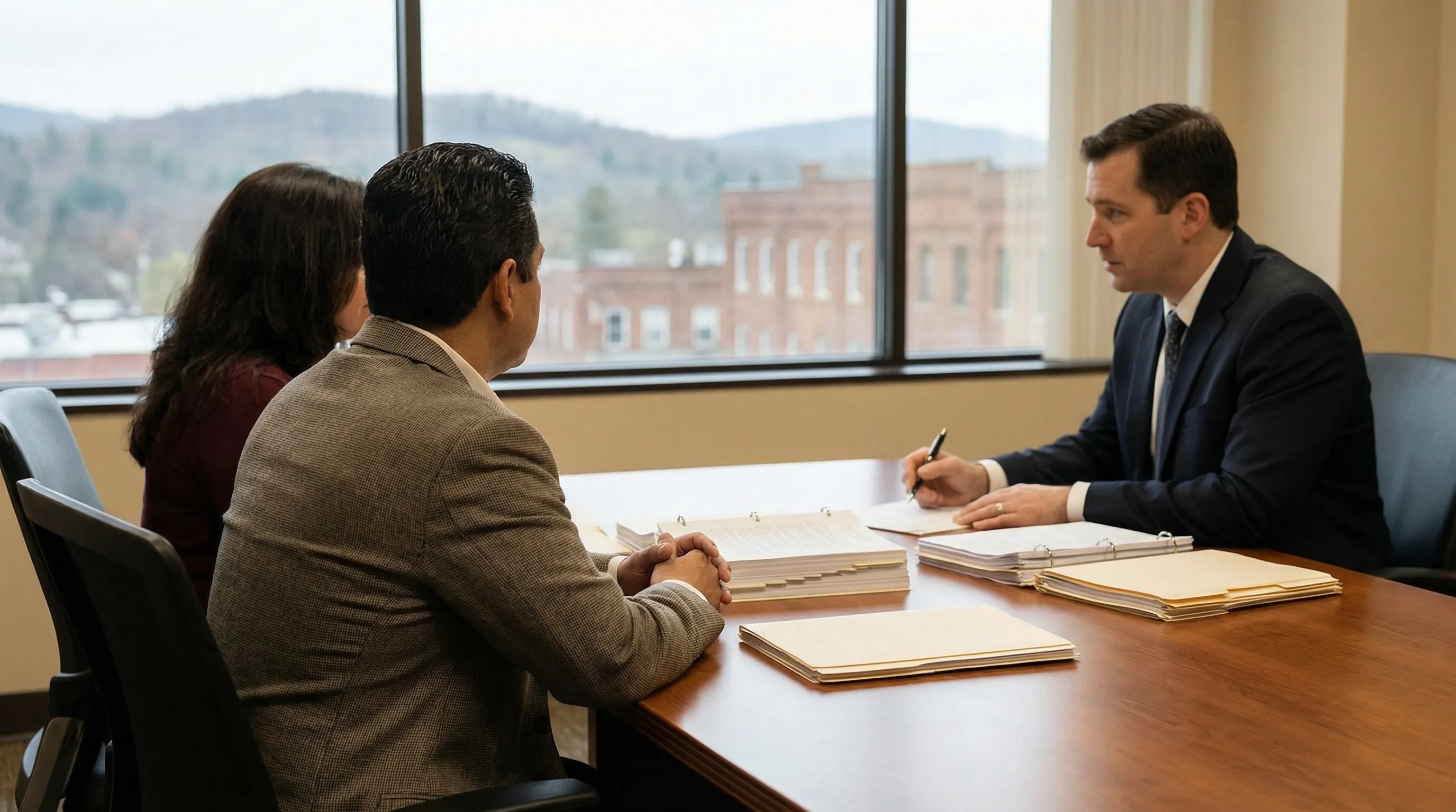 Professional law office consultation room in Allentown, PA with bilingual client meeting in progress