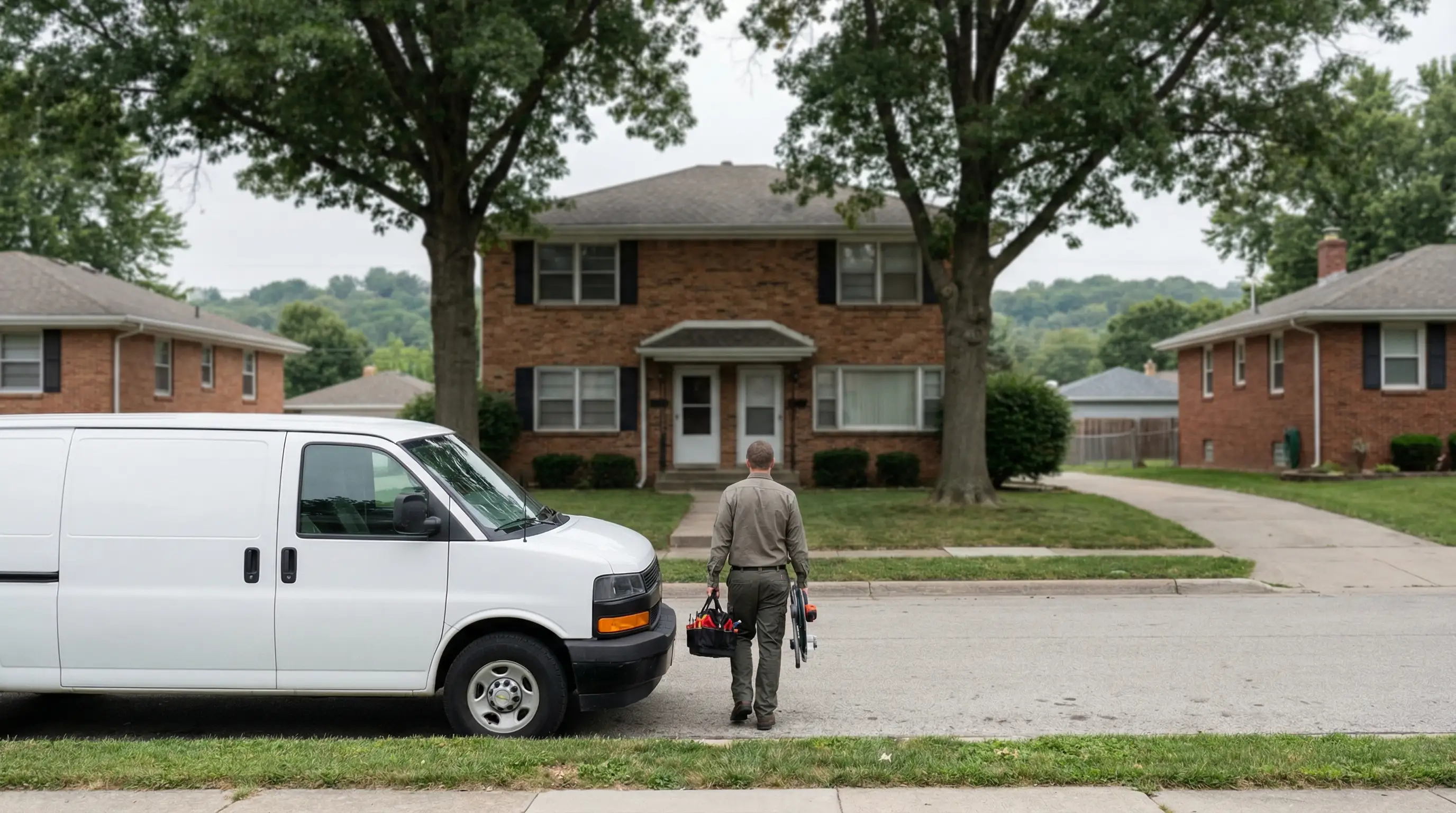 Professional plumber replacing a water heater in a Columbia, MO home utility room with tools organized on a drop cloth