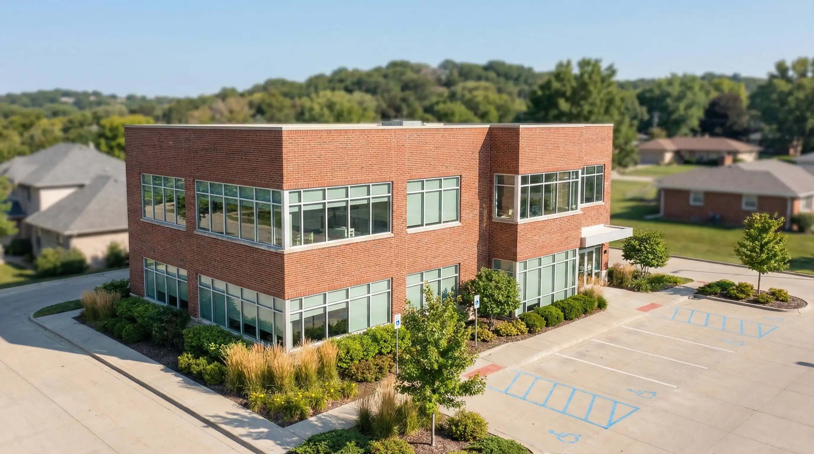 Professional dentist in modern Columbia, MO dental office examining a patient with bright overhead lighting and clean modern equipment