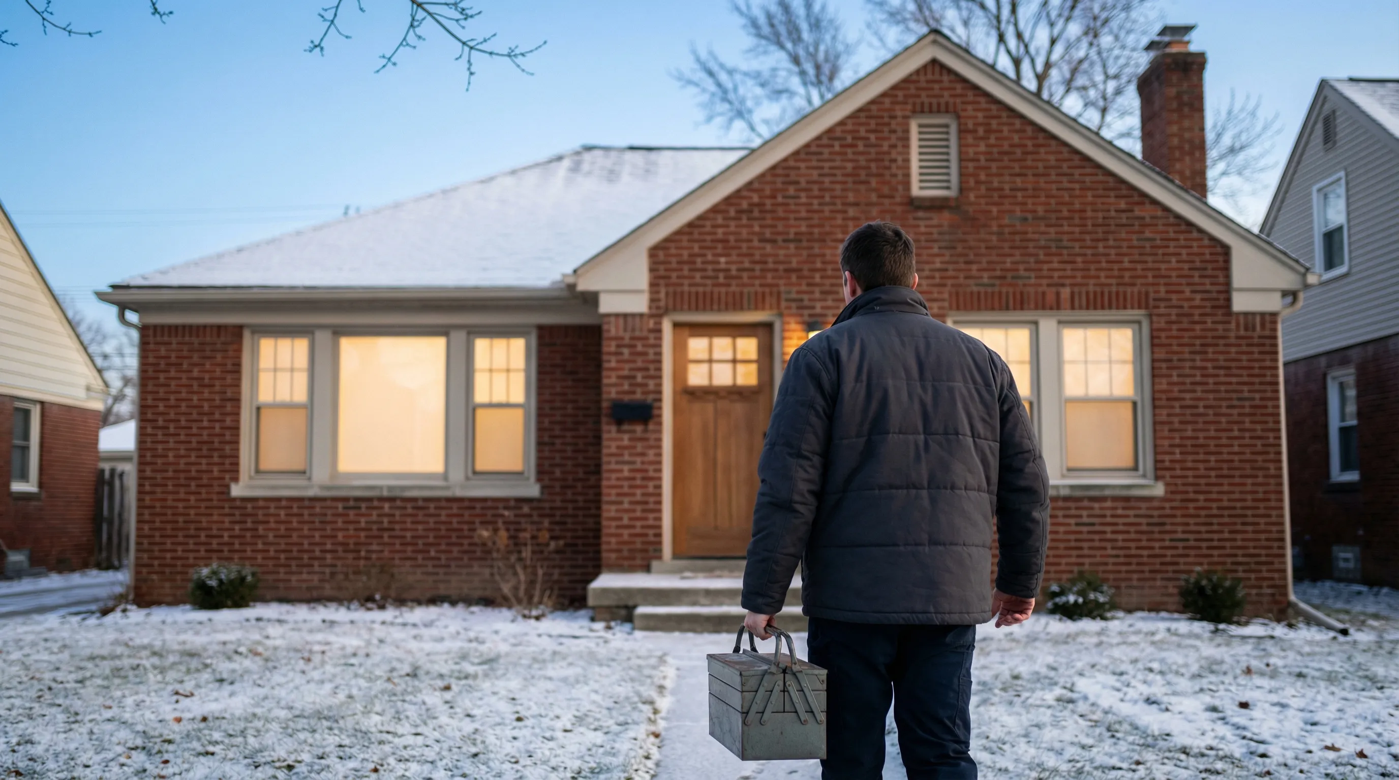 Professional HVAC technician servicing a furnace in an Ann Arbor, MI home basement