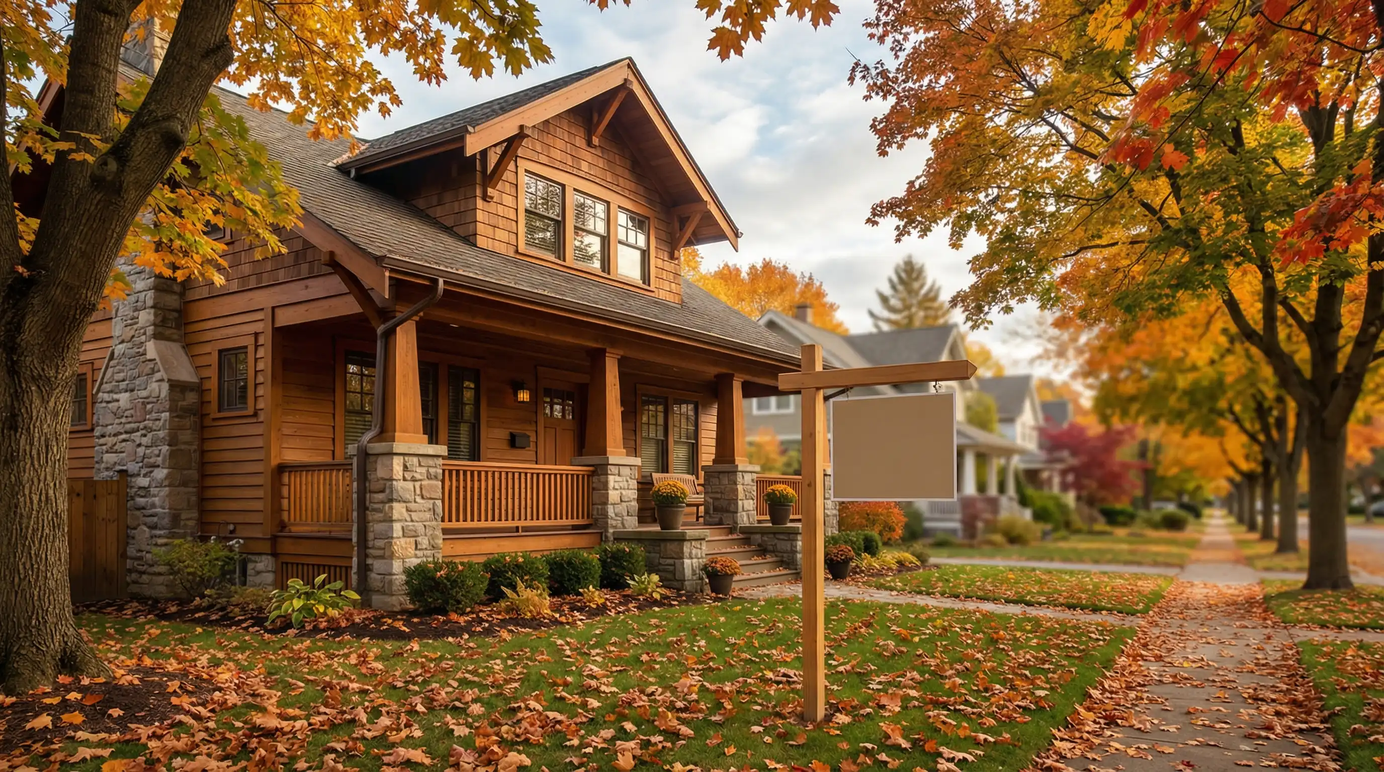 Real estate agent showing a couple a home listing on a tablet in front of a craftsman-style home in Ann Arbor, MI