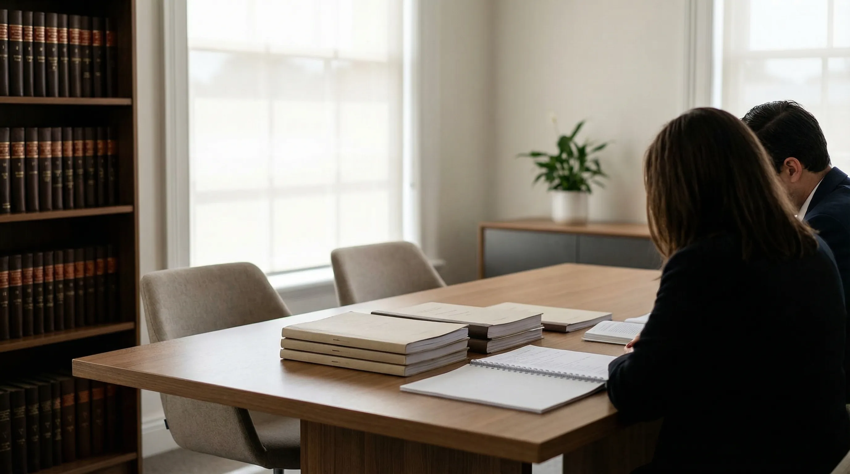 Professional attorney in a suit outside a Rochester, MN law office on a clear downtown street