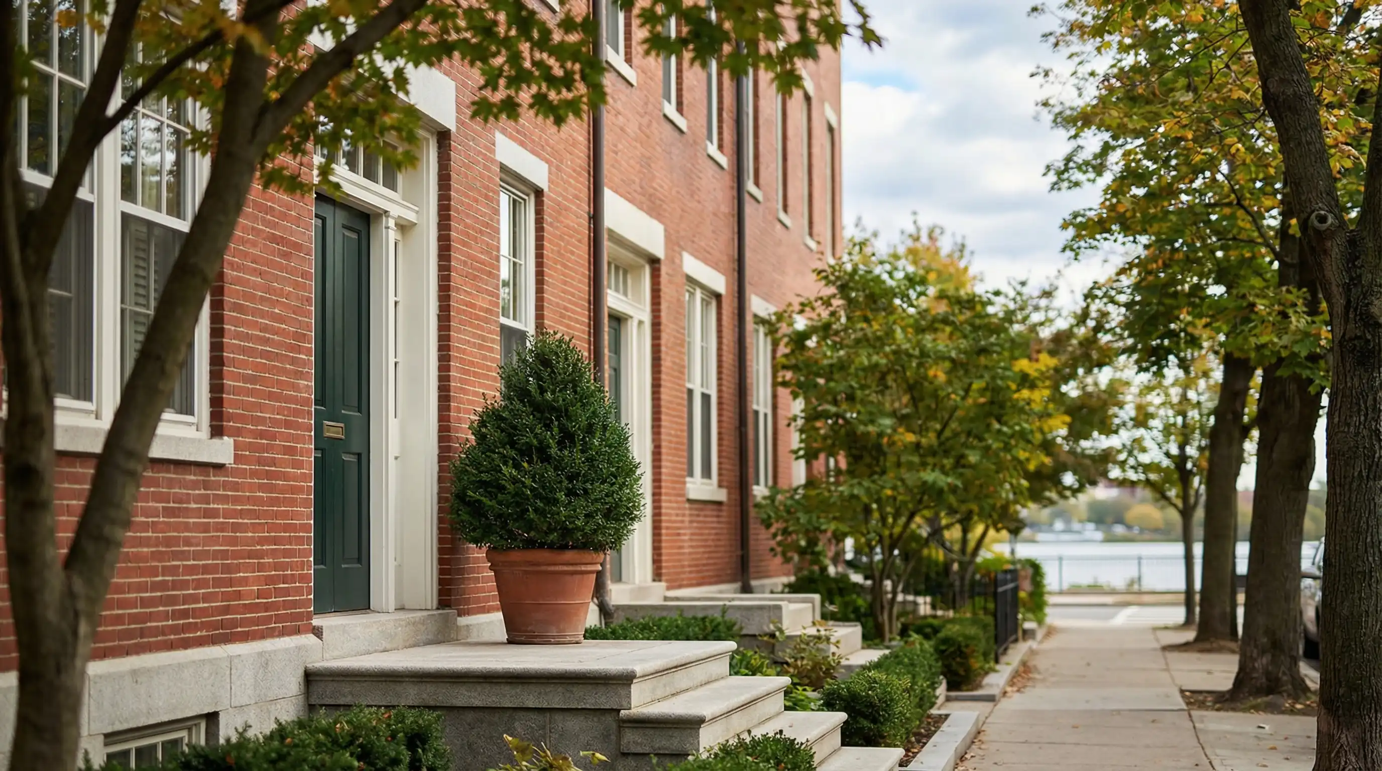 Professional real estate agent reviewing Cambridge MA property listings in a modern office overlooking Kendall Square