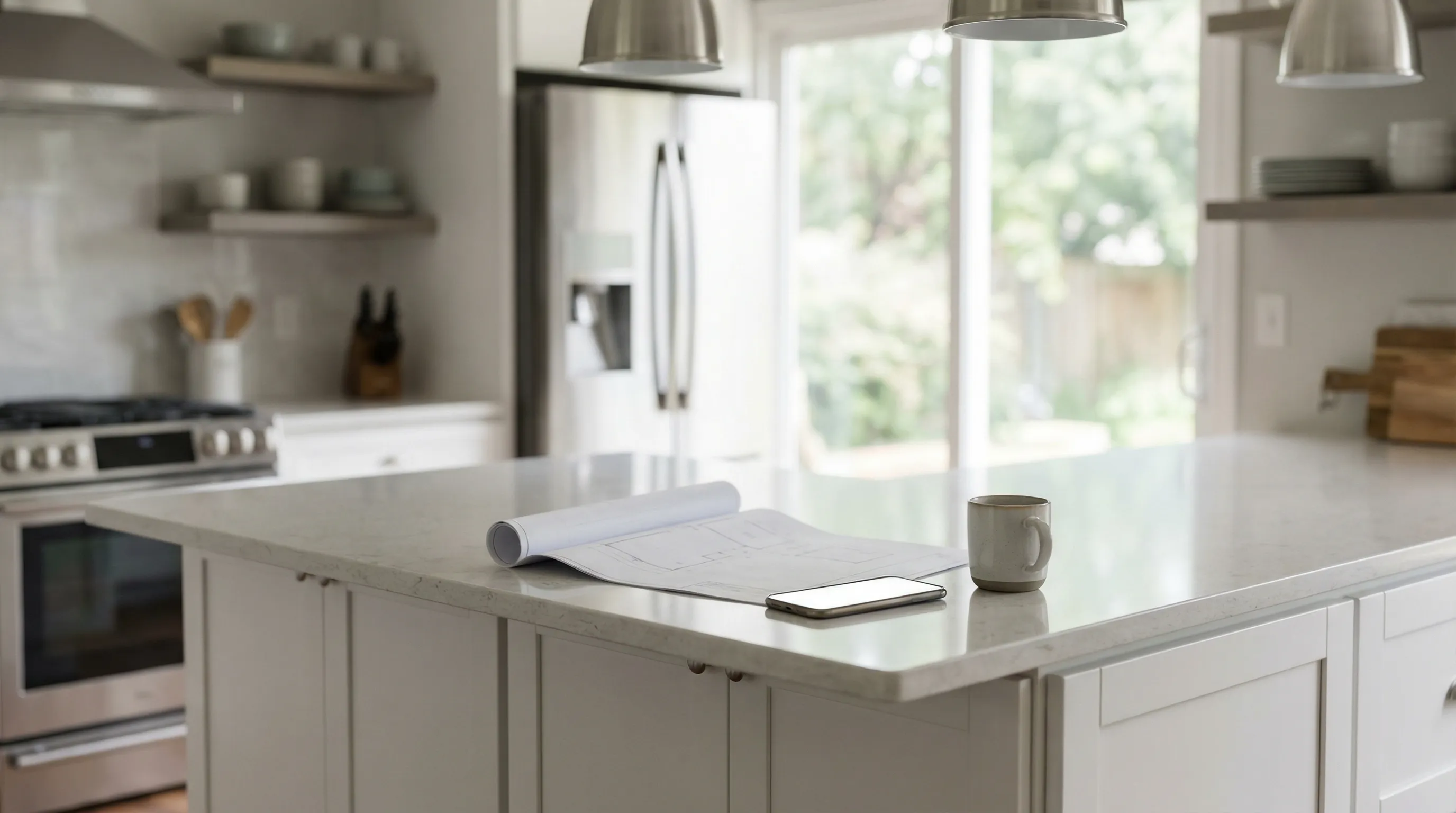Real estate agent showing a renovated colonial home on a tree-lined residential street in Manchester, NH to a couple relocating from Boston