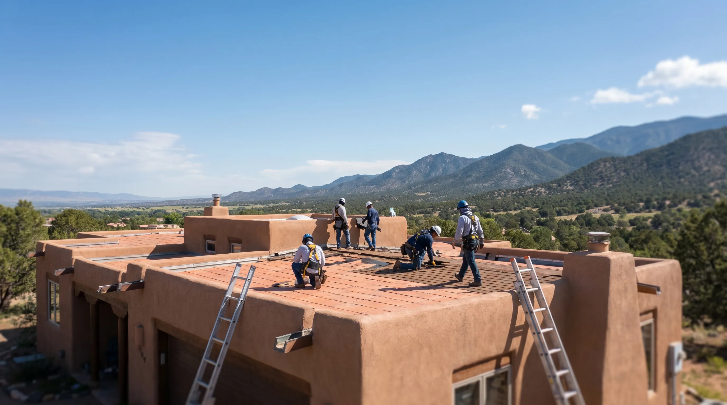 Roofing contractor inspecting hail damage on asphalt shingles at a residential home in Pueblo, CO