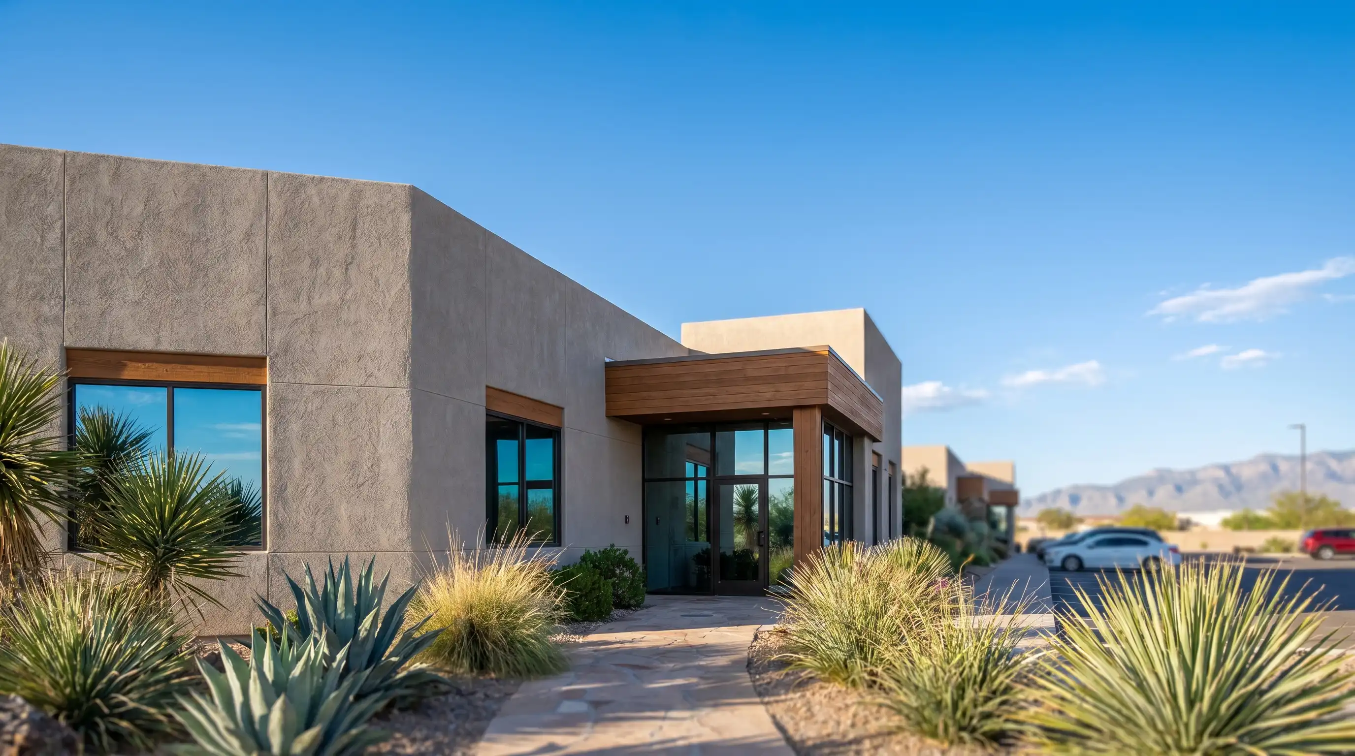Professional dentist consulting with a patient inside a modern dental office in Las Cruces, NM with natural light and Southwest decor