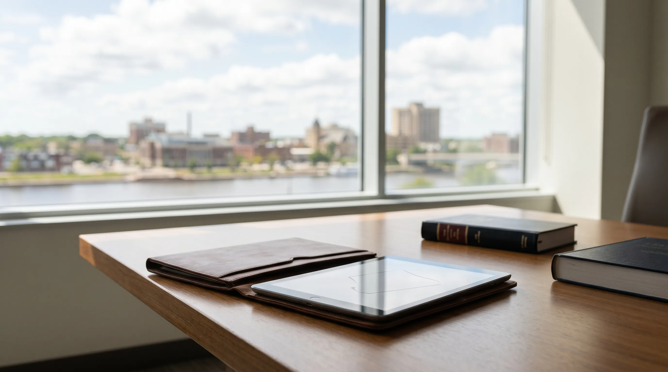 Personal injury attorney consulting with client in a Green Bay, WI law office