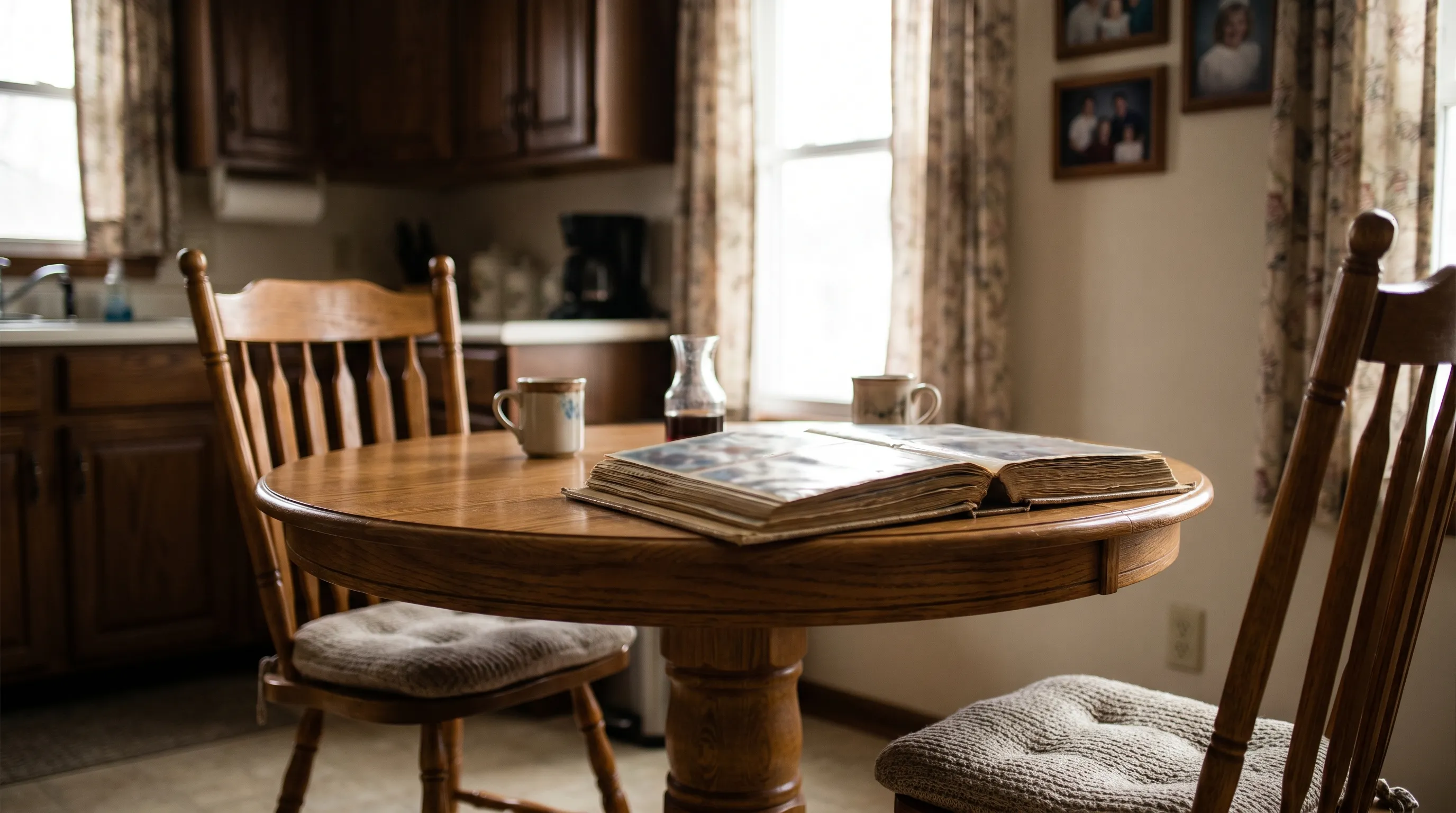 Professional in-home caregiver assisting an elderly resident in a modest residential home in Davenport, IA