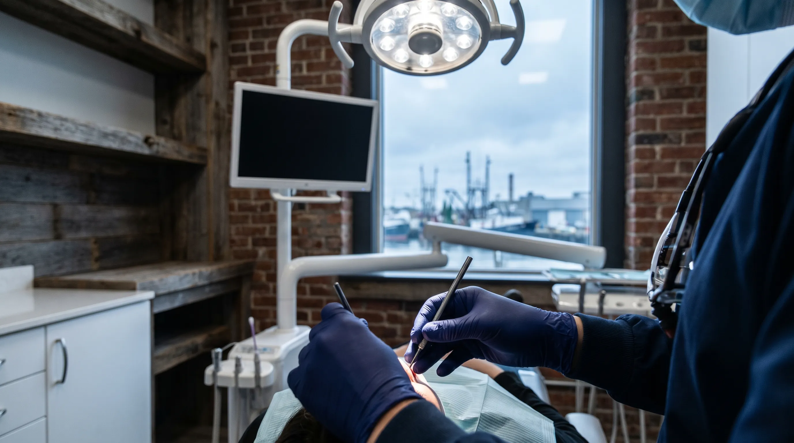 Professional dental hygienist working chairside with a patient in a New Bedford, MA dental practice