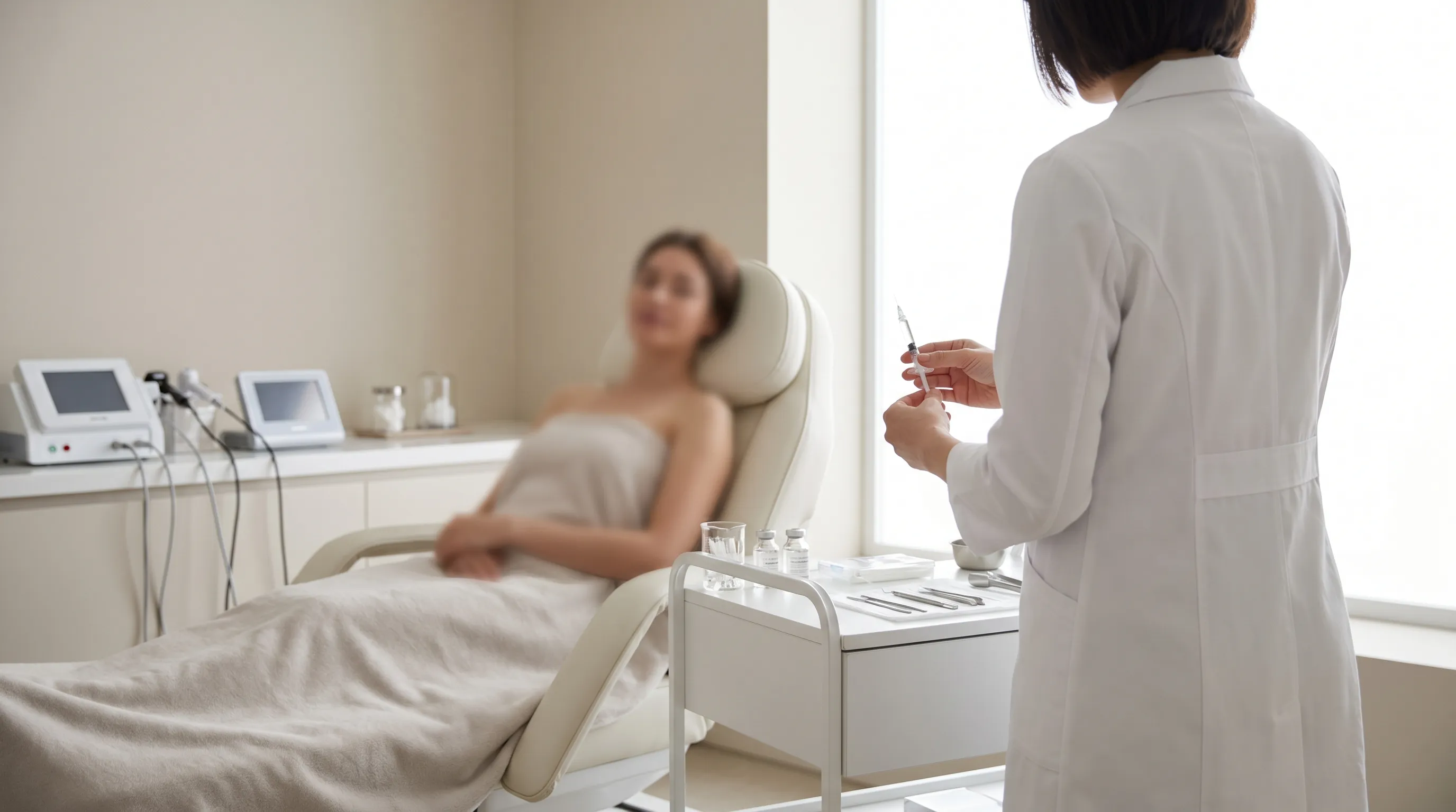 Aesthetic provider preparing a Botox injection treatment for a patient in a modern medspa treatment room in Tuscaloosa, AL