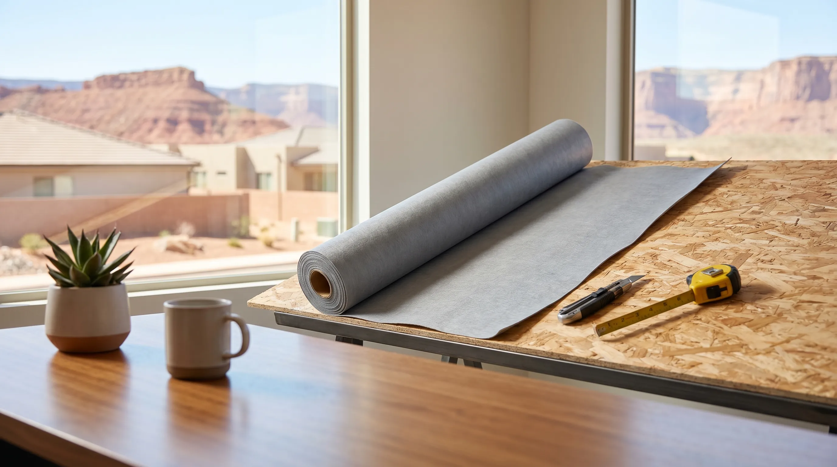 Professional roofer applying UV-resistant underlayment on a residential roof in St. George, UT