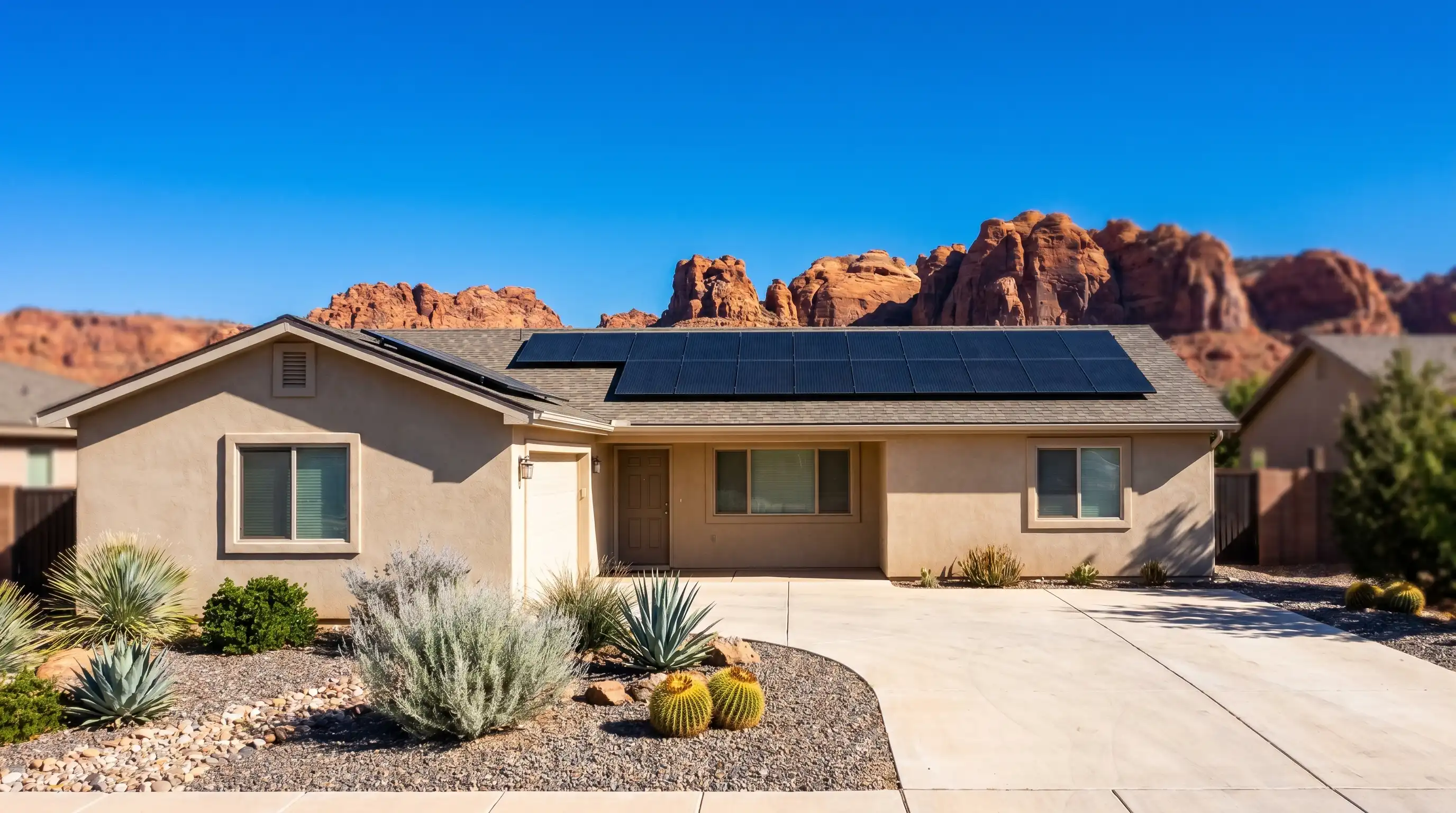 Professional solar installer securing panel mounting rails on a residential rooftop in St. George, UT