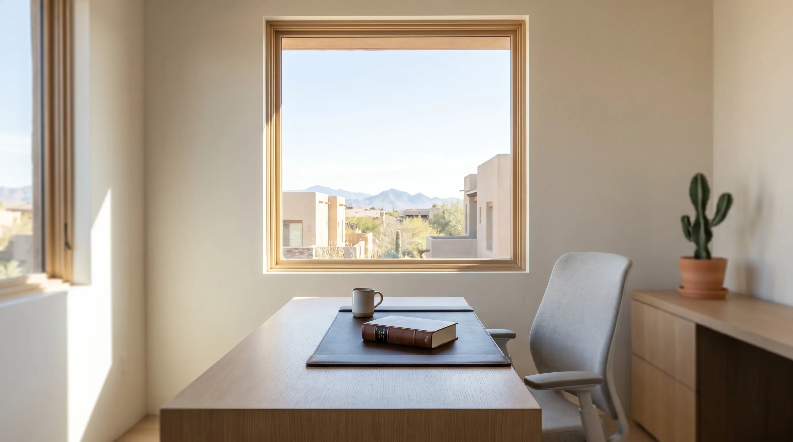 Personal injury attorney consulting with a client across a desk in a professional law office in Yuma, AZ