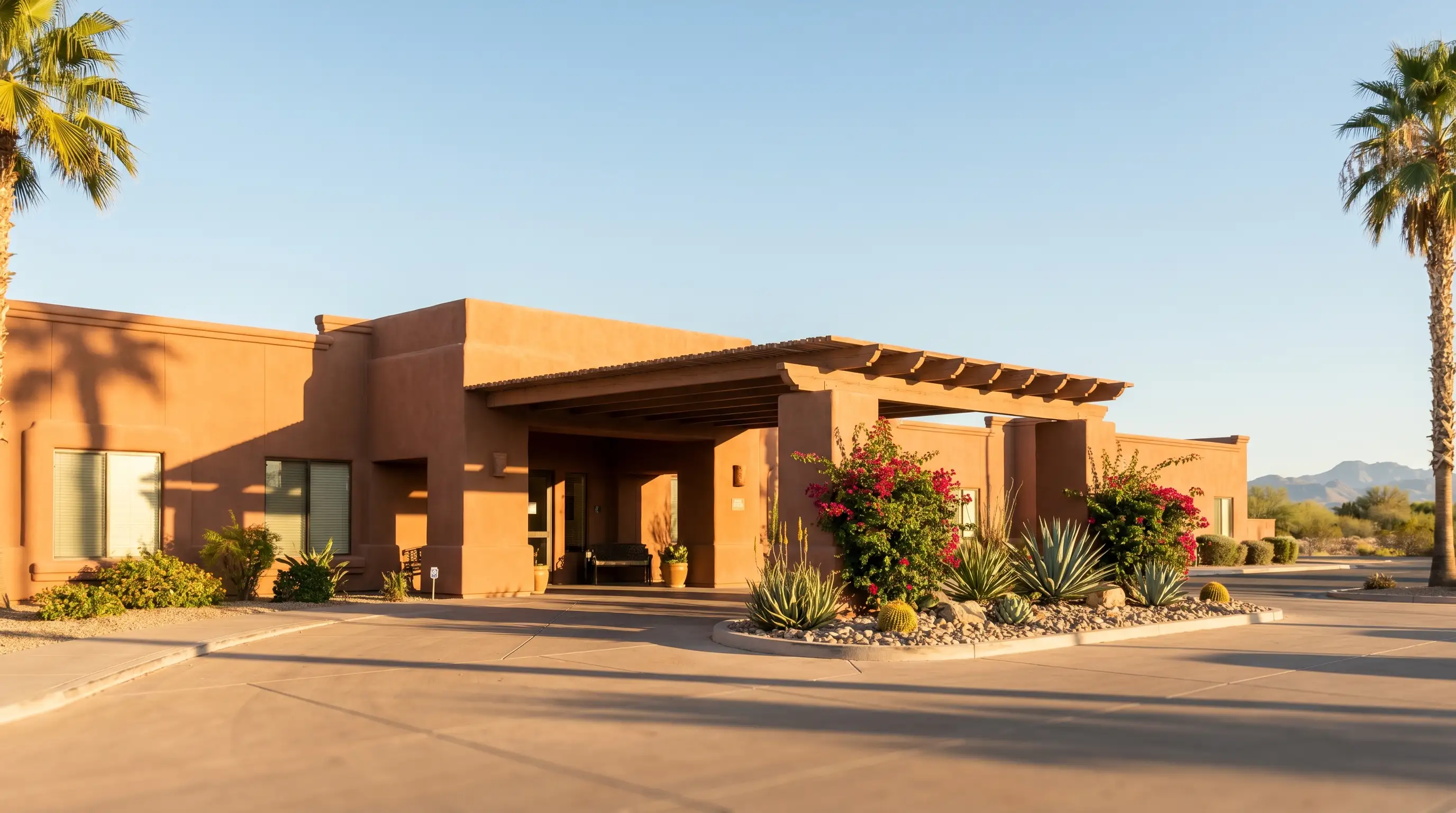 Caregiver and elderly resident looking at family photos together in a sunny Yuma, AZ senior living community
