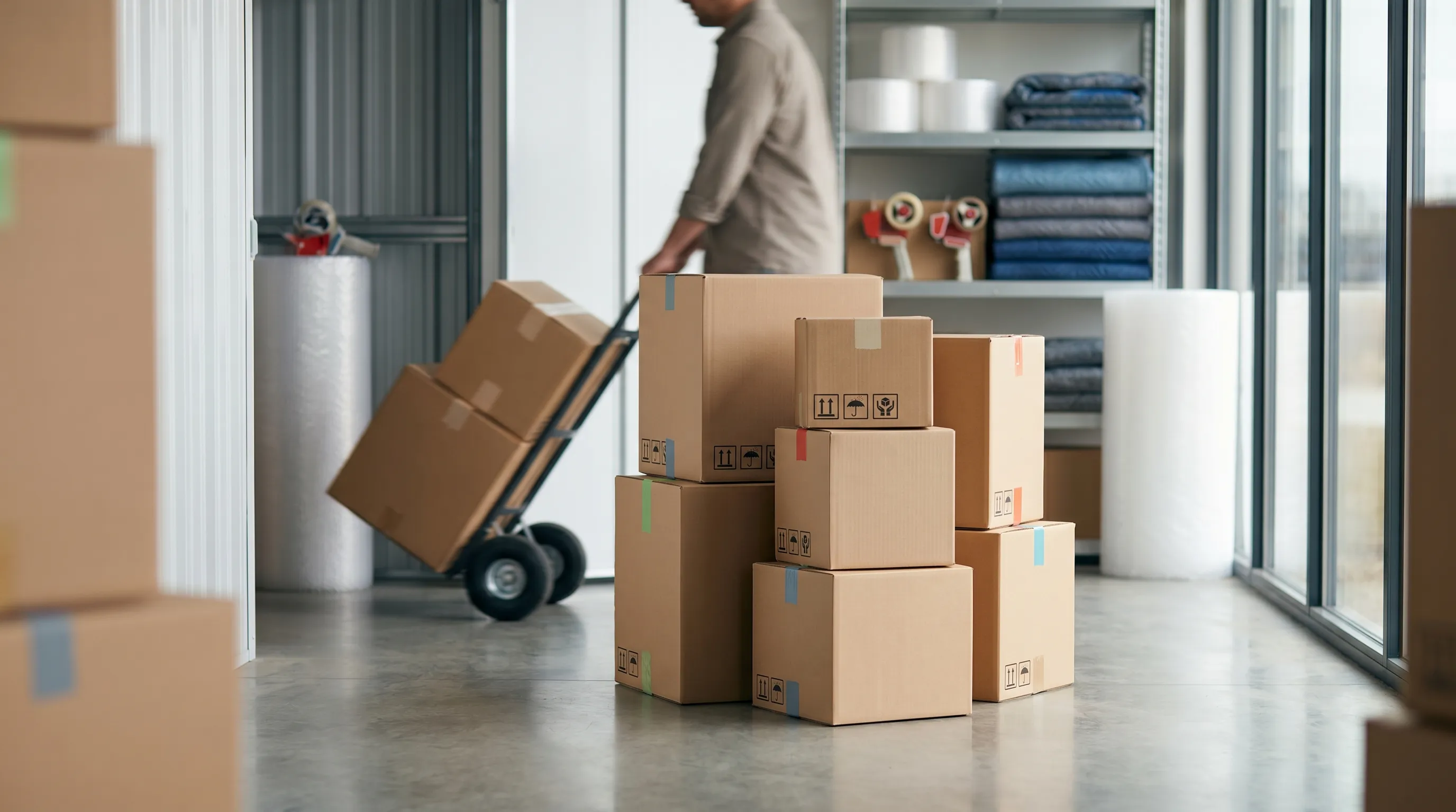 Professional moving crew loading furniture into a moving truck in front of a Greenville, NC residential home