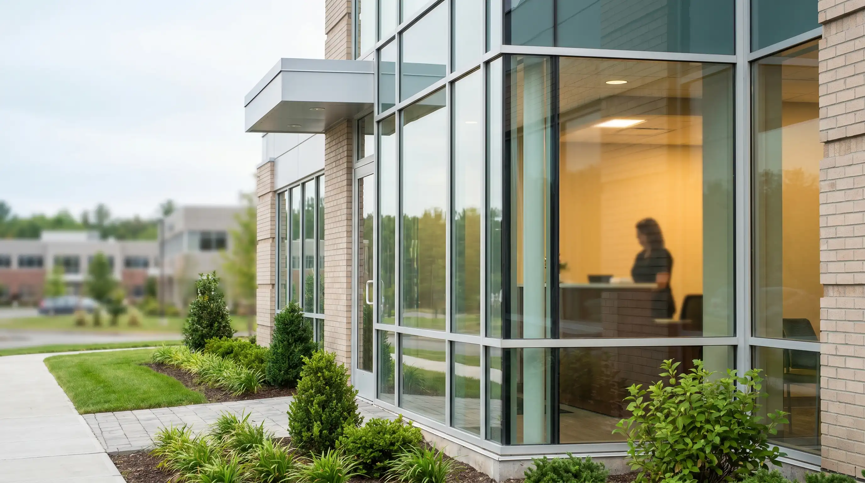 Modern dental office consultation room in Nashua, NH with dentist and patient
