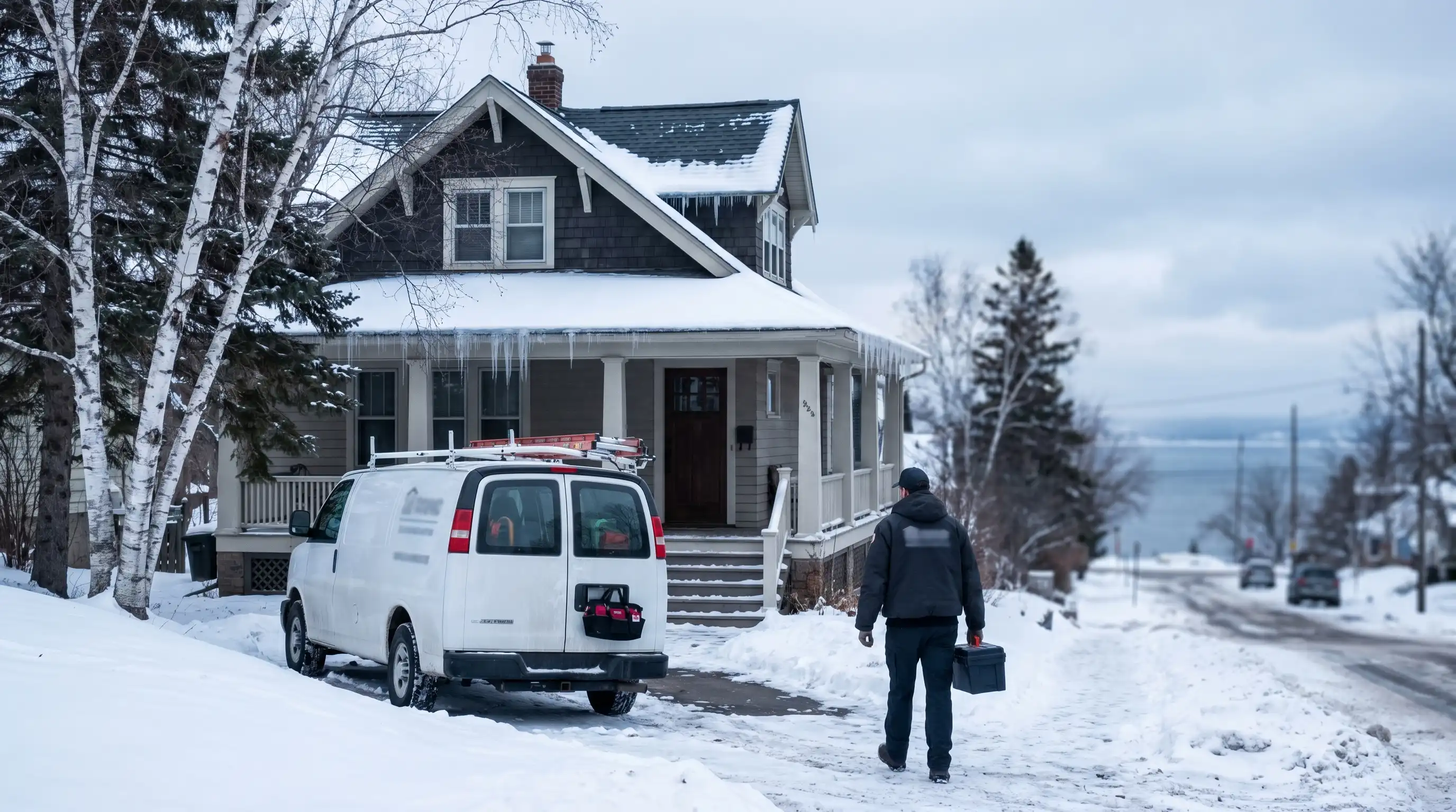 Professional HVAC technician servicing a high-efficiency furnace in a Duluth, MN home