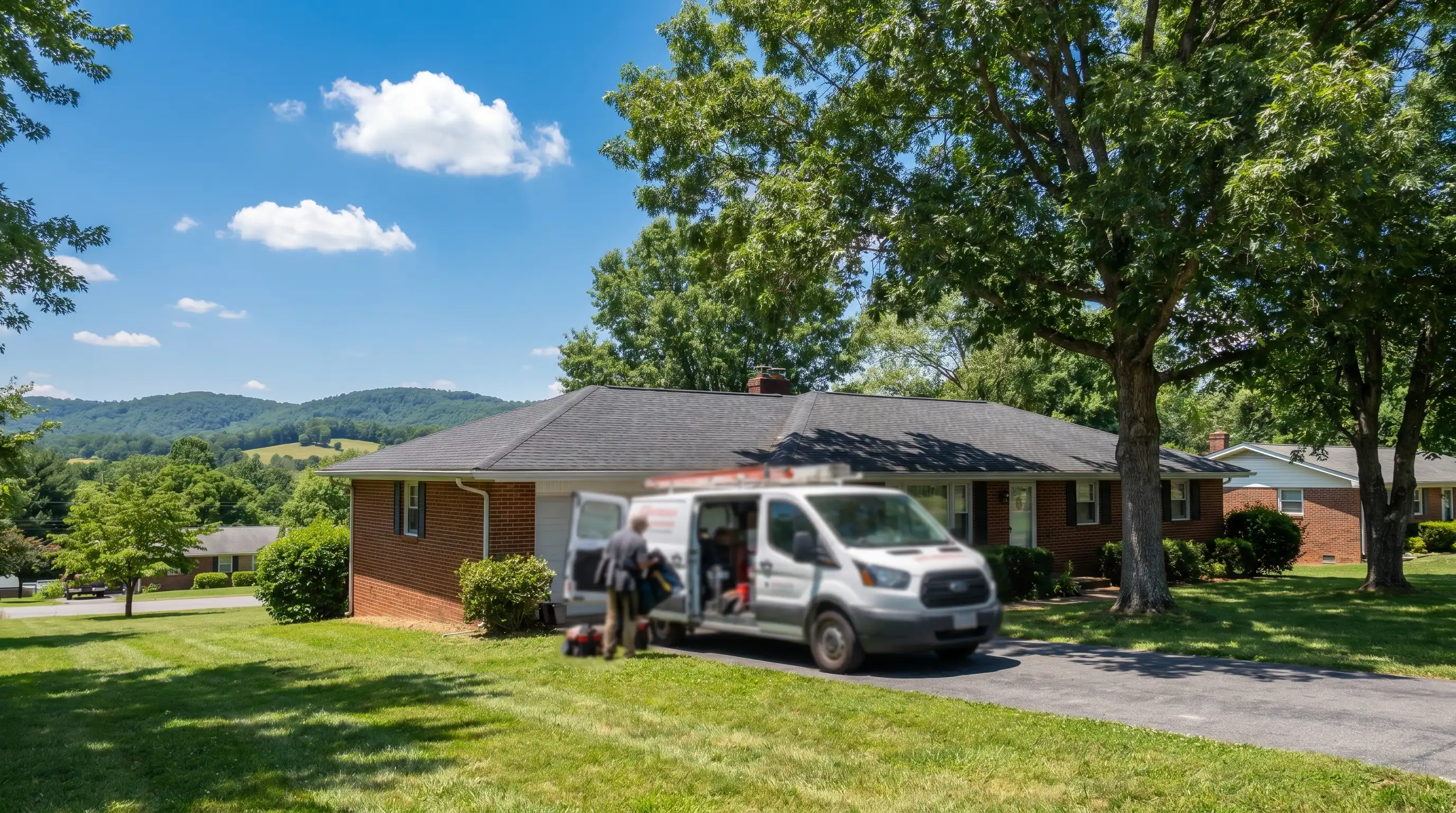 Professional HVAC service technician working on a residential AC unit in Springdale, AR