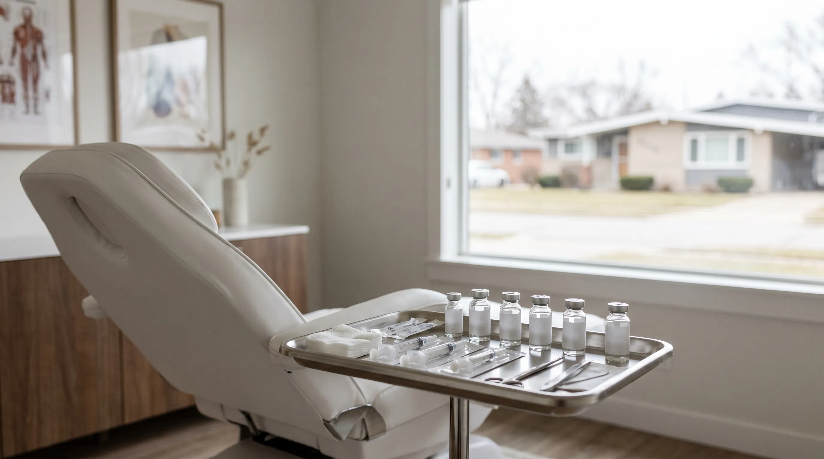 Licensed aesthetic injector consulting with a patient in a medspa treatment room in Cranston, RI