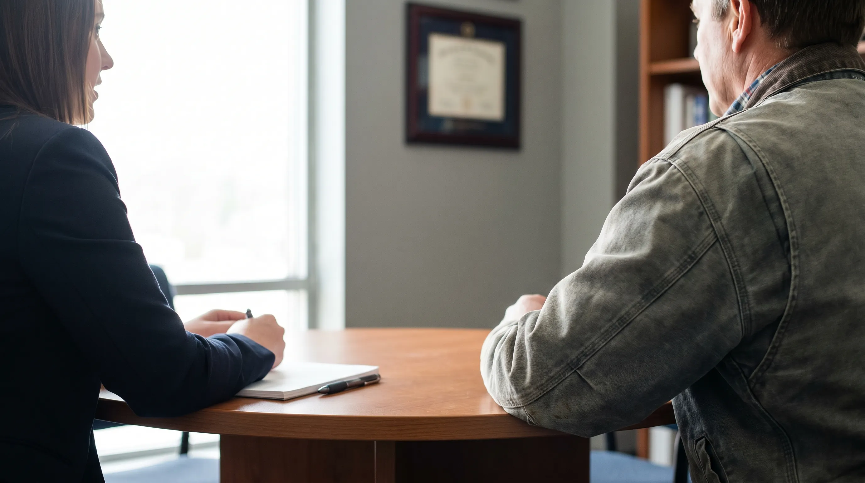Personal injury attorney in a professional consultation with a client at a Cranston, RI law office
