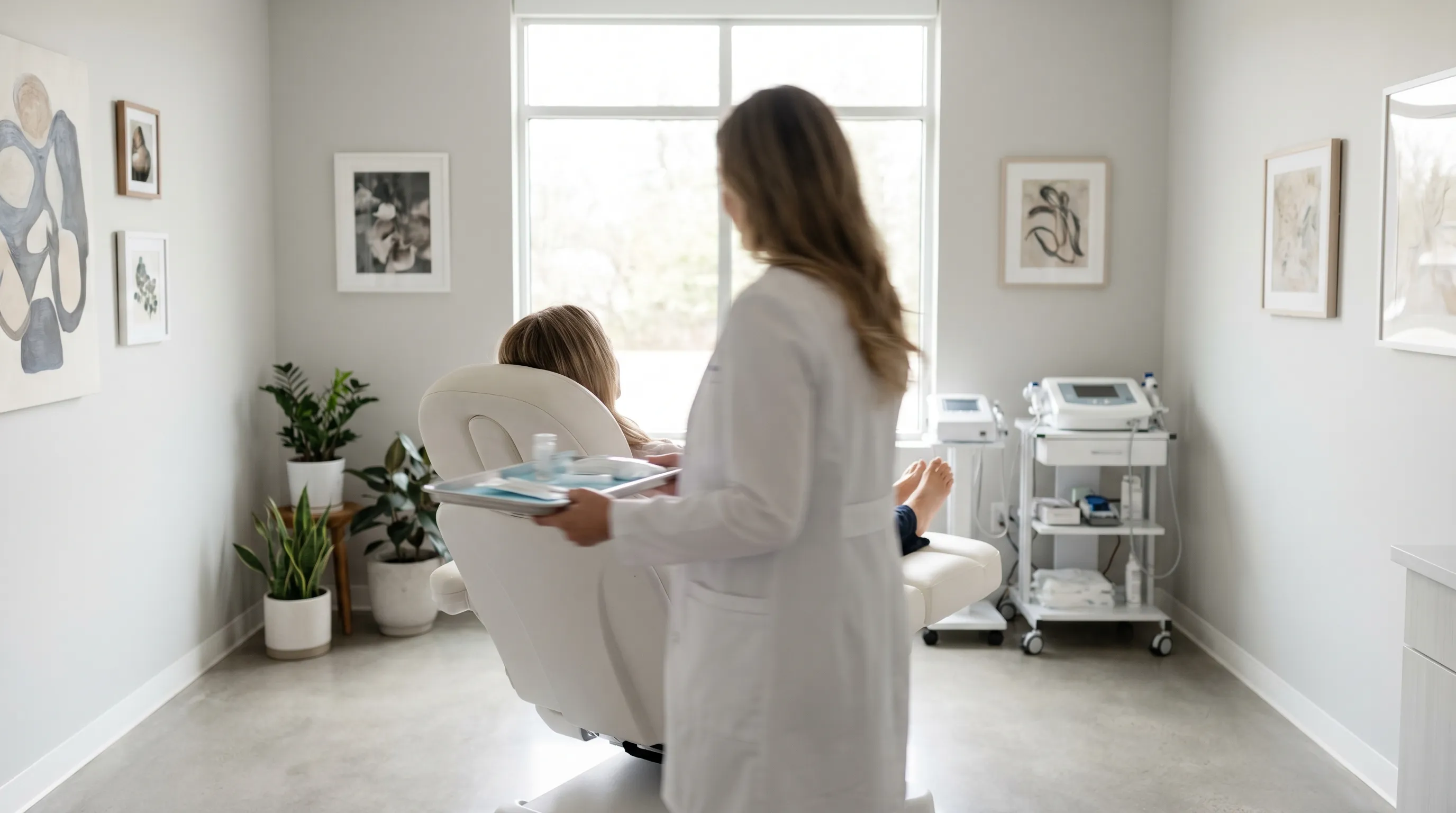 Professional medspa treatment room interior with board-certified provider preparing injectable treatment for a patient in Warwick, RI