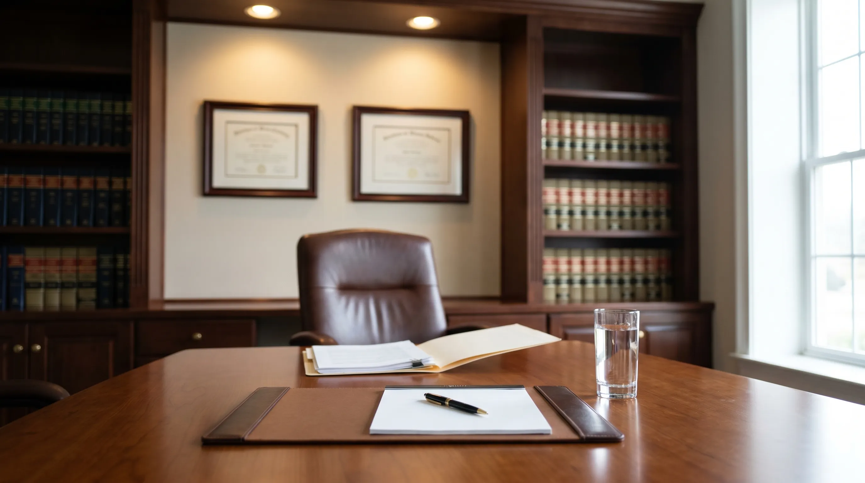 Professional law office exterior in Frederick MD historic district with attorney at entrance