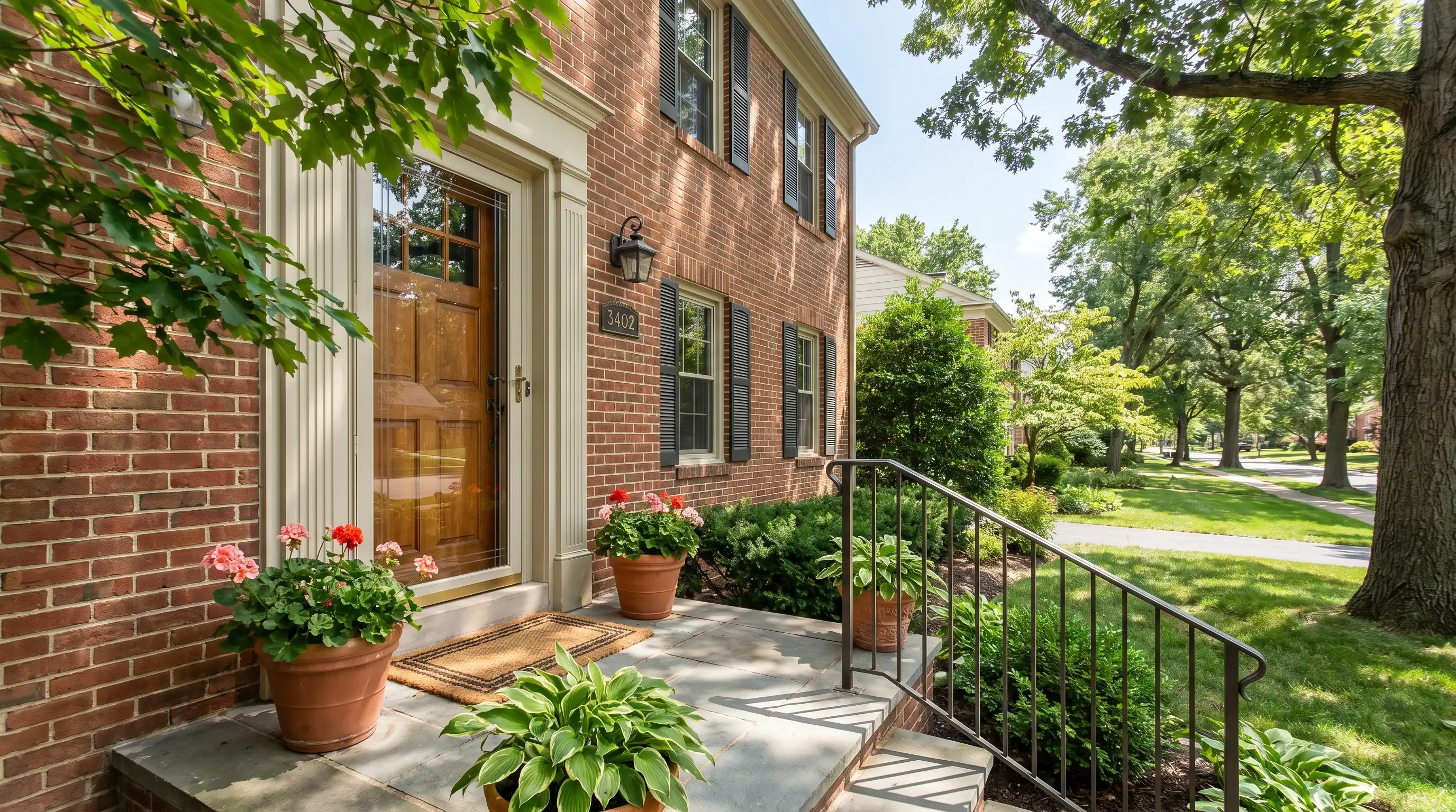 Professional caregiver welcomed at front door of Frederick MD home by senior woman and adult daughter