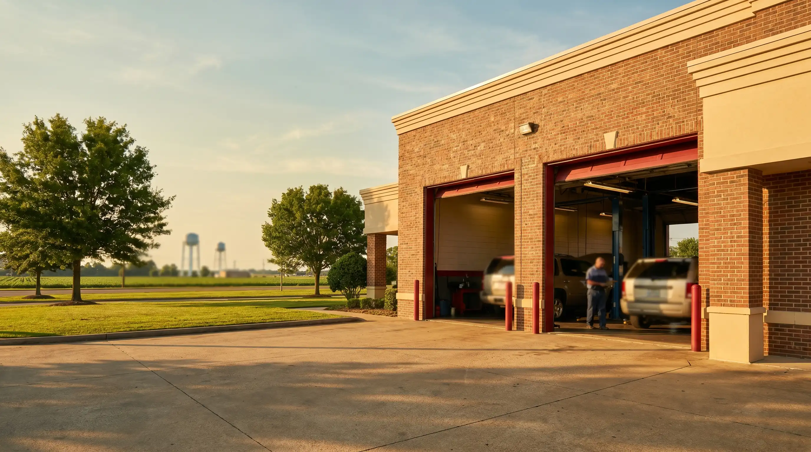 ASE-certified mechanic performing a brake inspection on a raised vehicle inside an auto repair shop in Jonesboro, AR