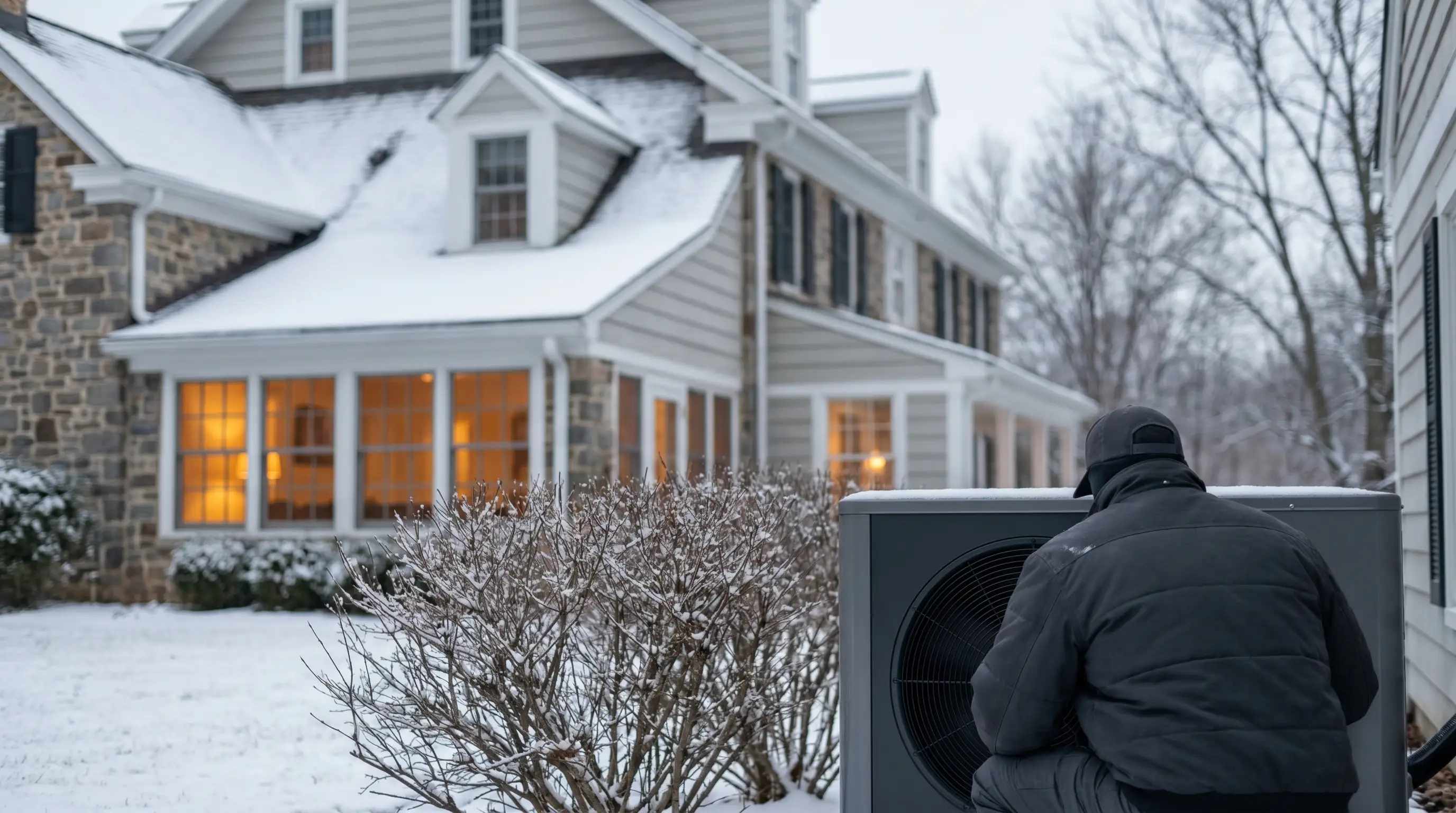 Professional HVAC technician servicing a furnace in a Bethlehem, PA home utility room