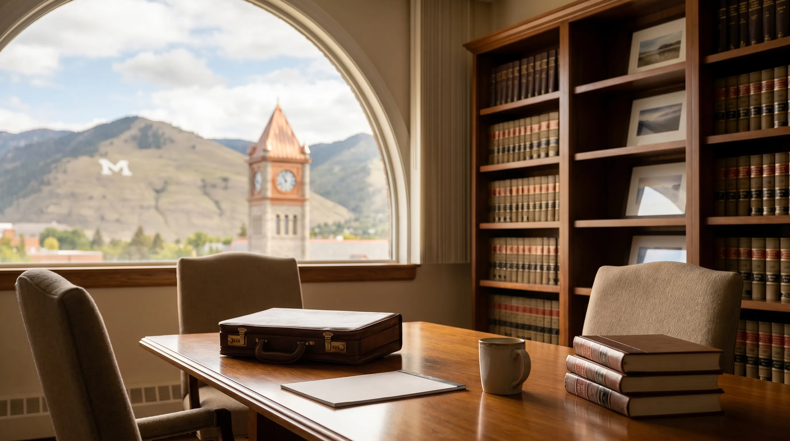 Professional law office consultation room in downtown Missoula, MT brick building