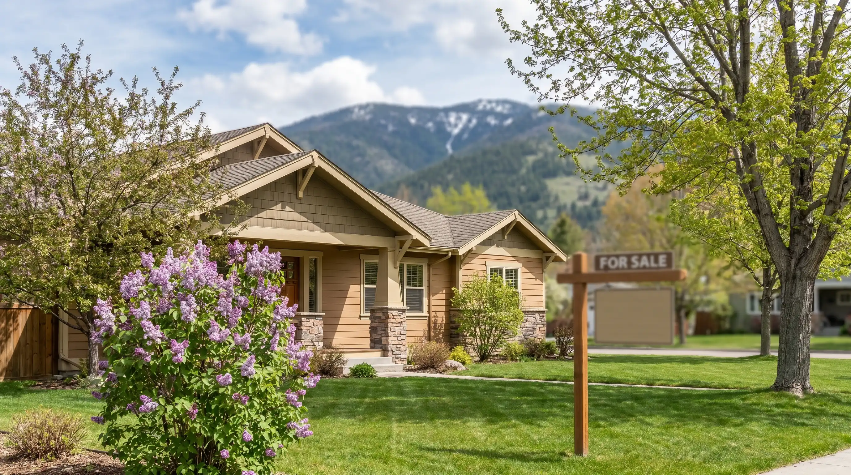 Professional real estate agent showing a craftsman home for sale in Missoula, MT with mountain backdrop