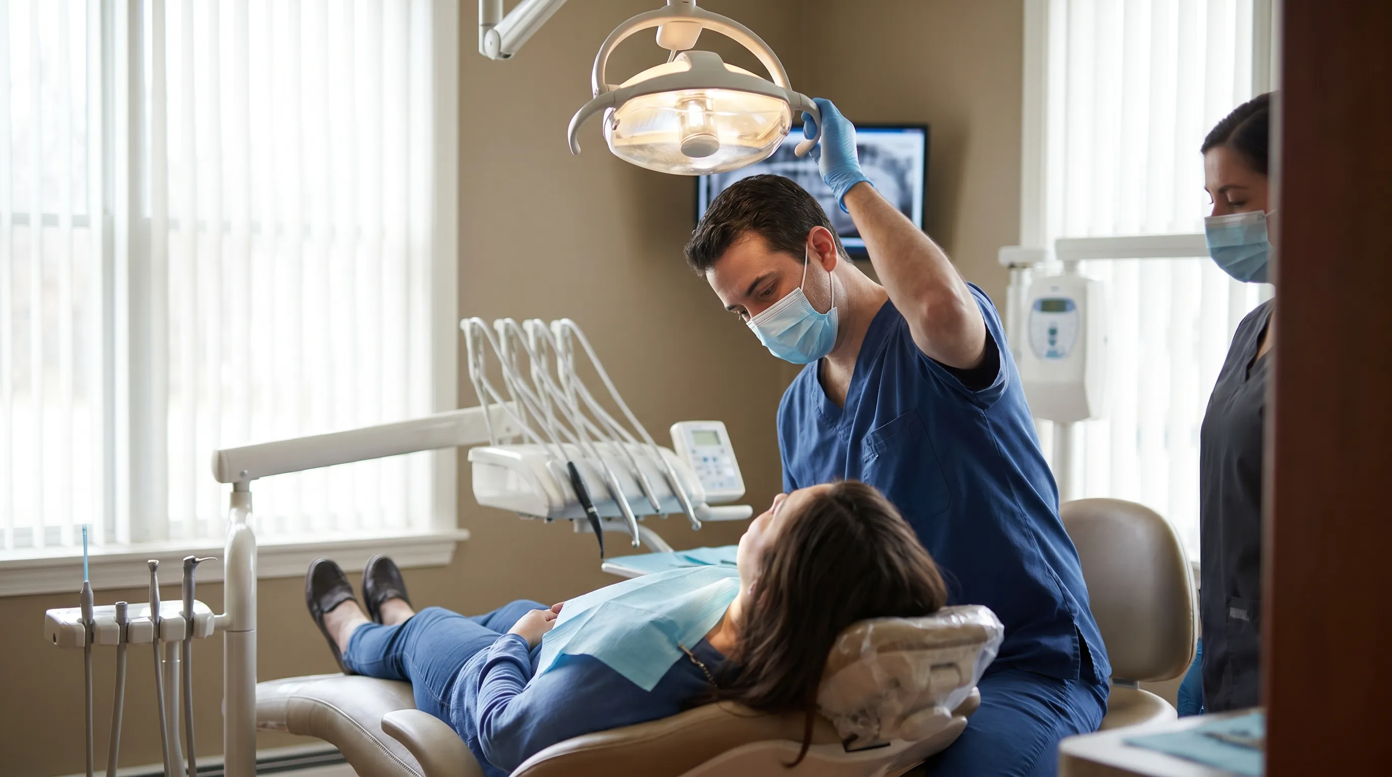 Friendly dentist consulting with a patient in a modern Pawtucket, RI dental office