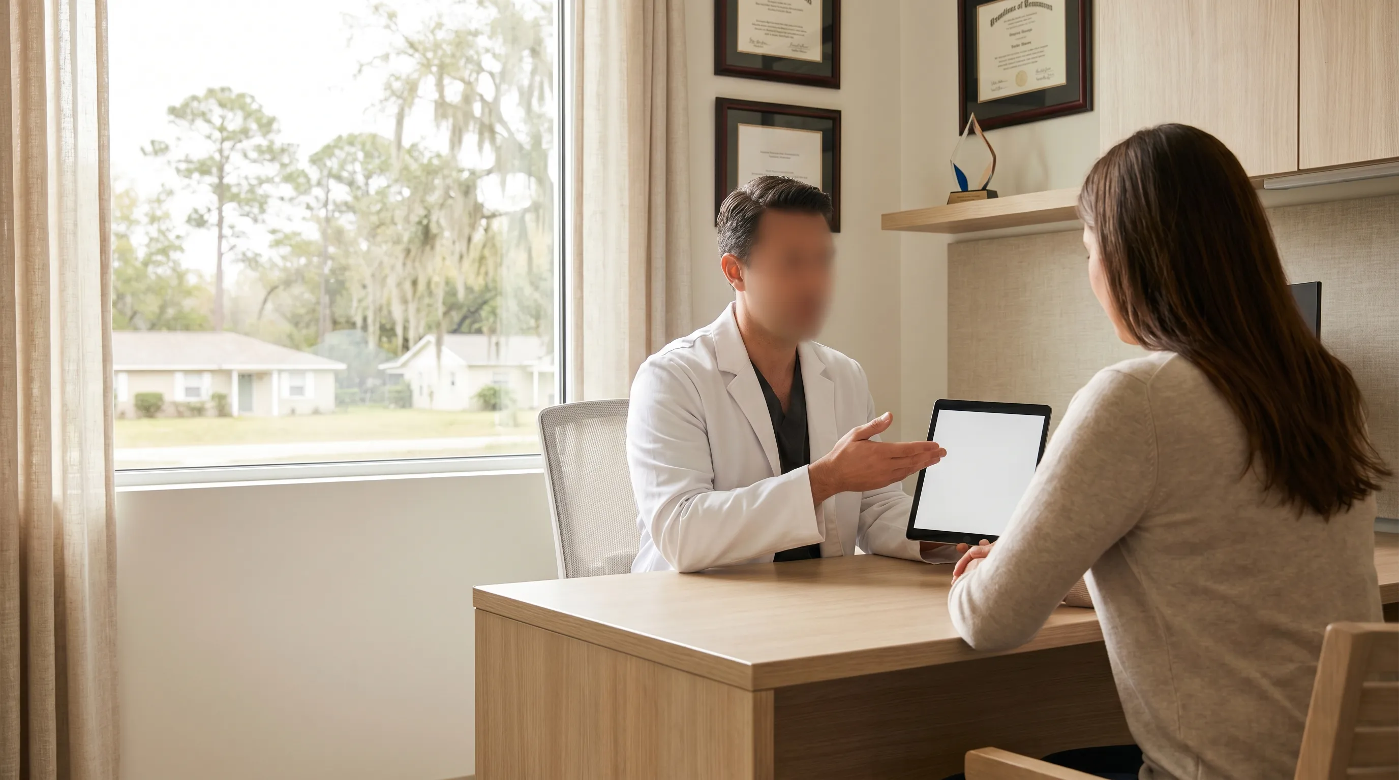 Physician consulting with a patient in a clean modern medical clinic in Gulfport, MS