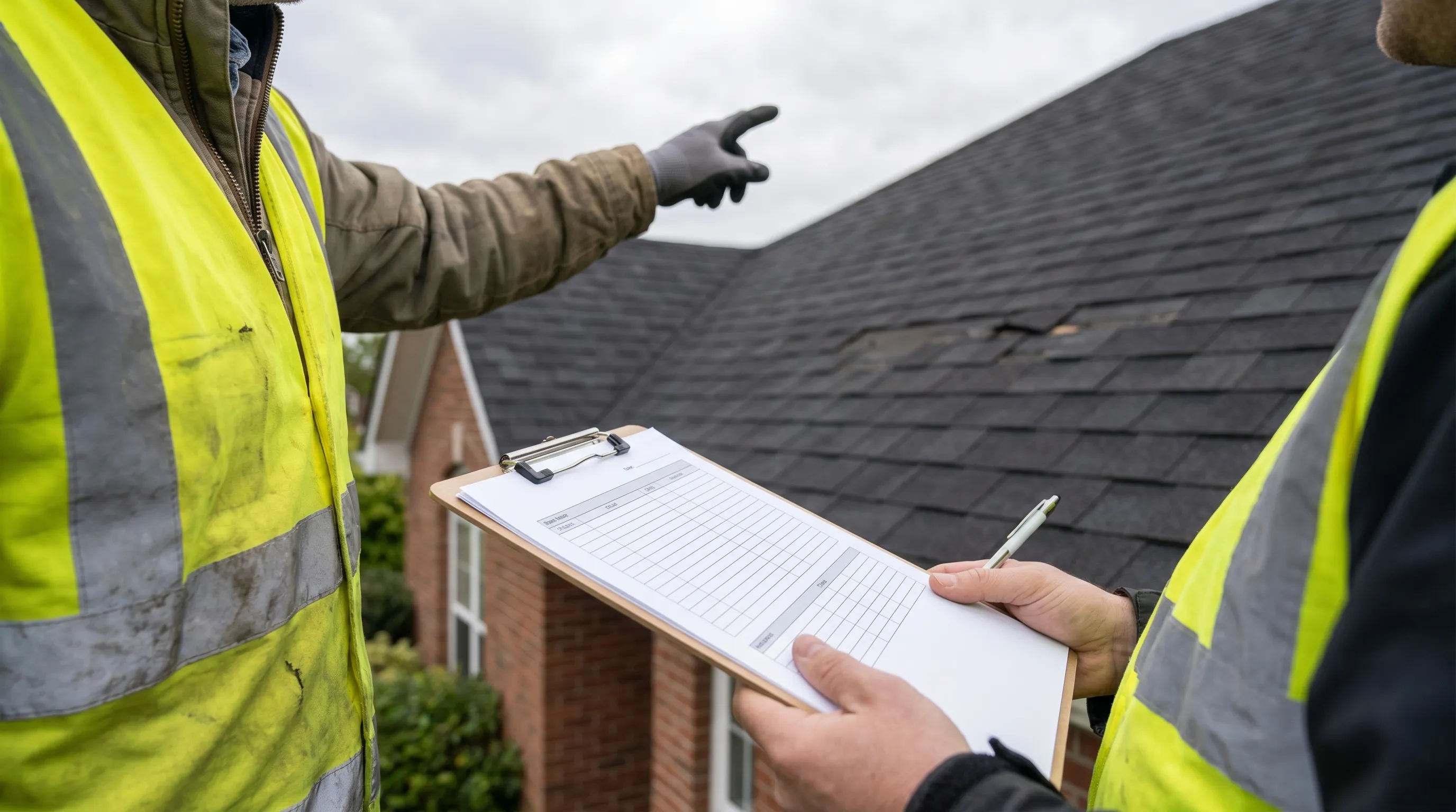 Professional roofing contractor inspecting a residential roof for roofing services in Wilmington, DE