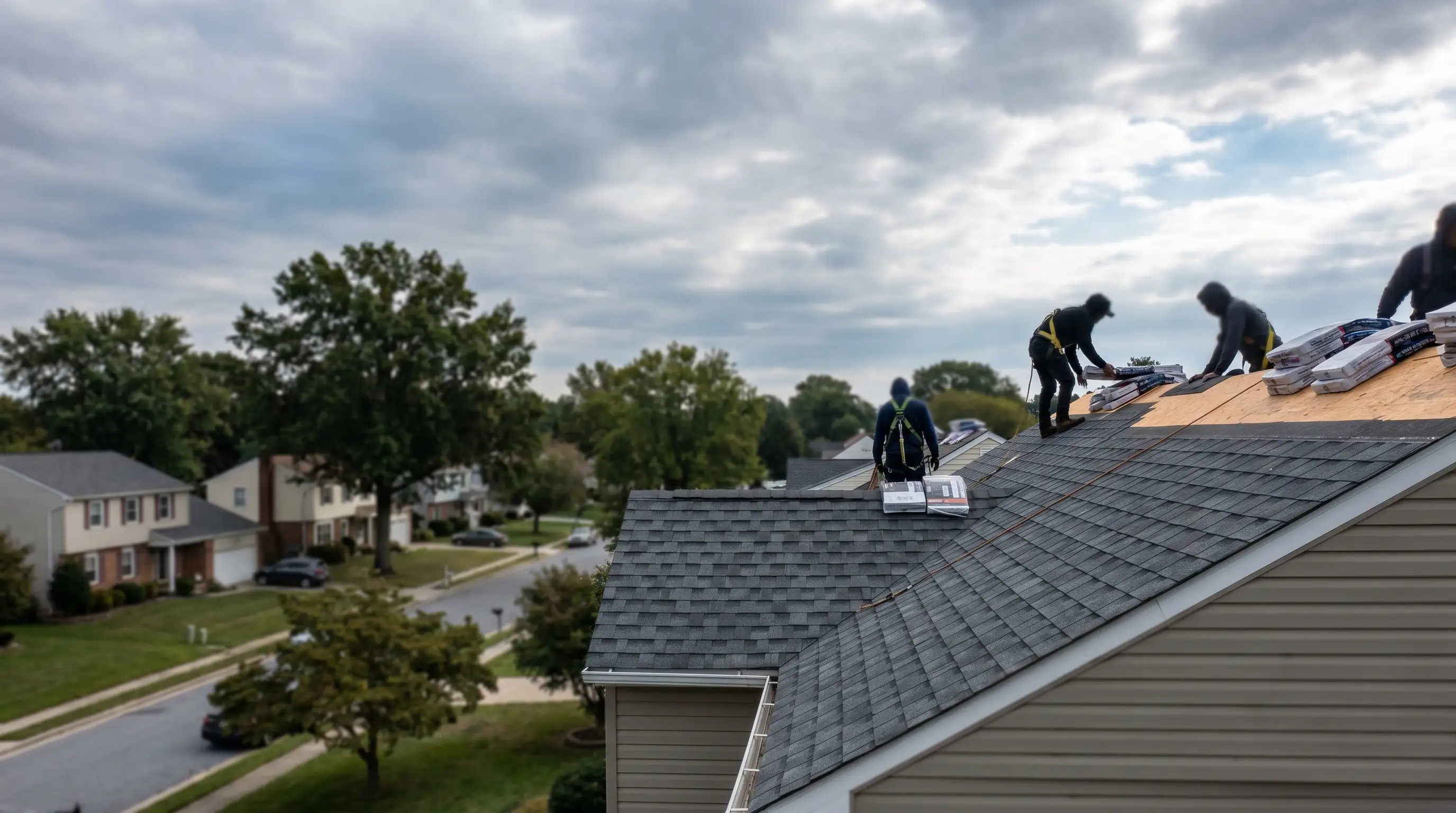 Professional roofing contractor inspecting a residential roof for roofing services in Wilmington, DE