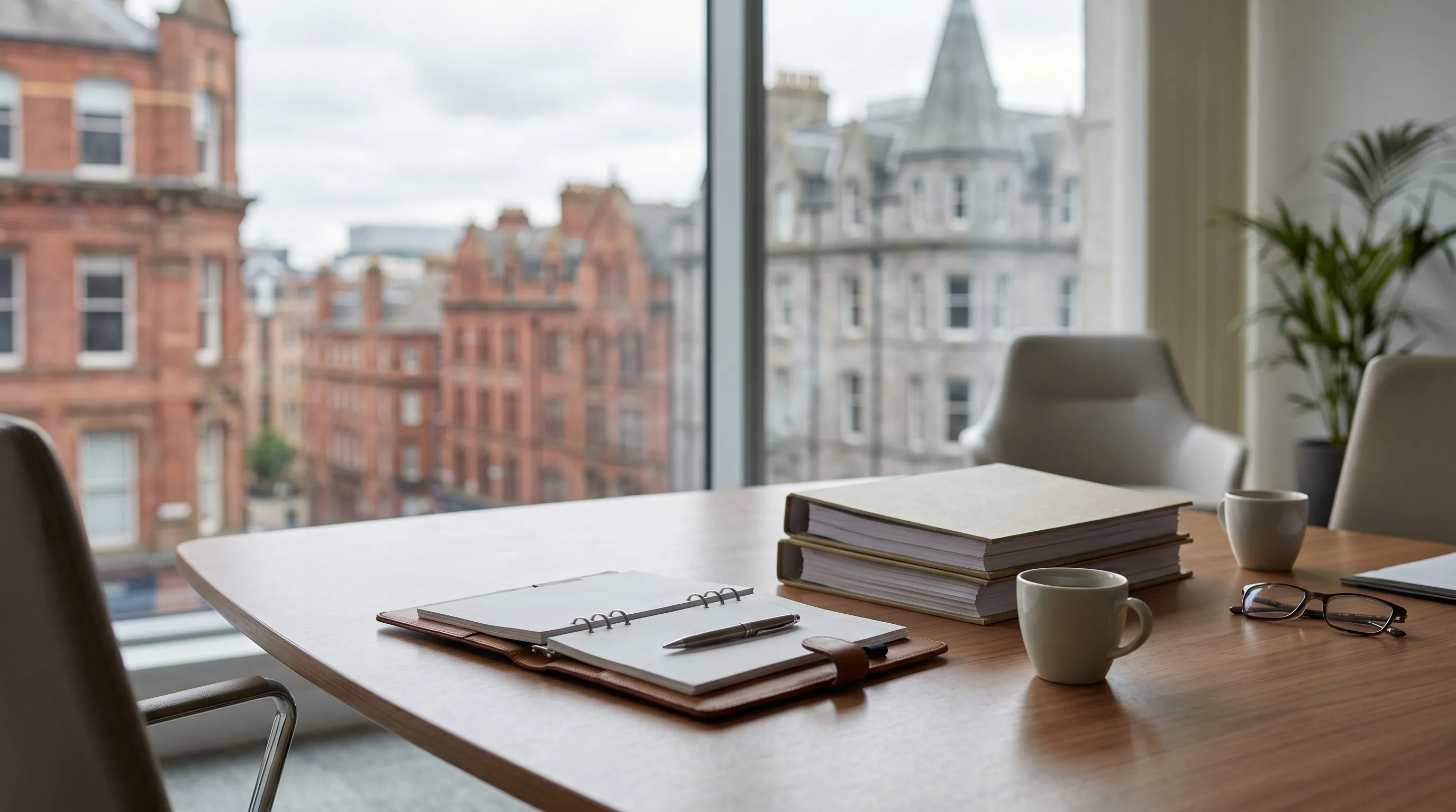 Attorney in a professional consultation with a client in a modern conference room inside a Portland, ME Old Port brick office building
