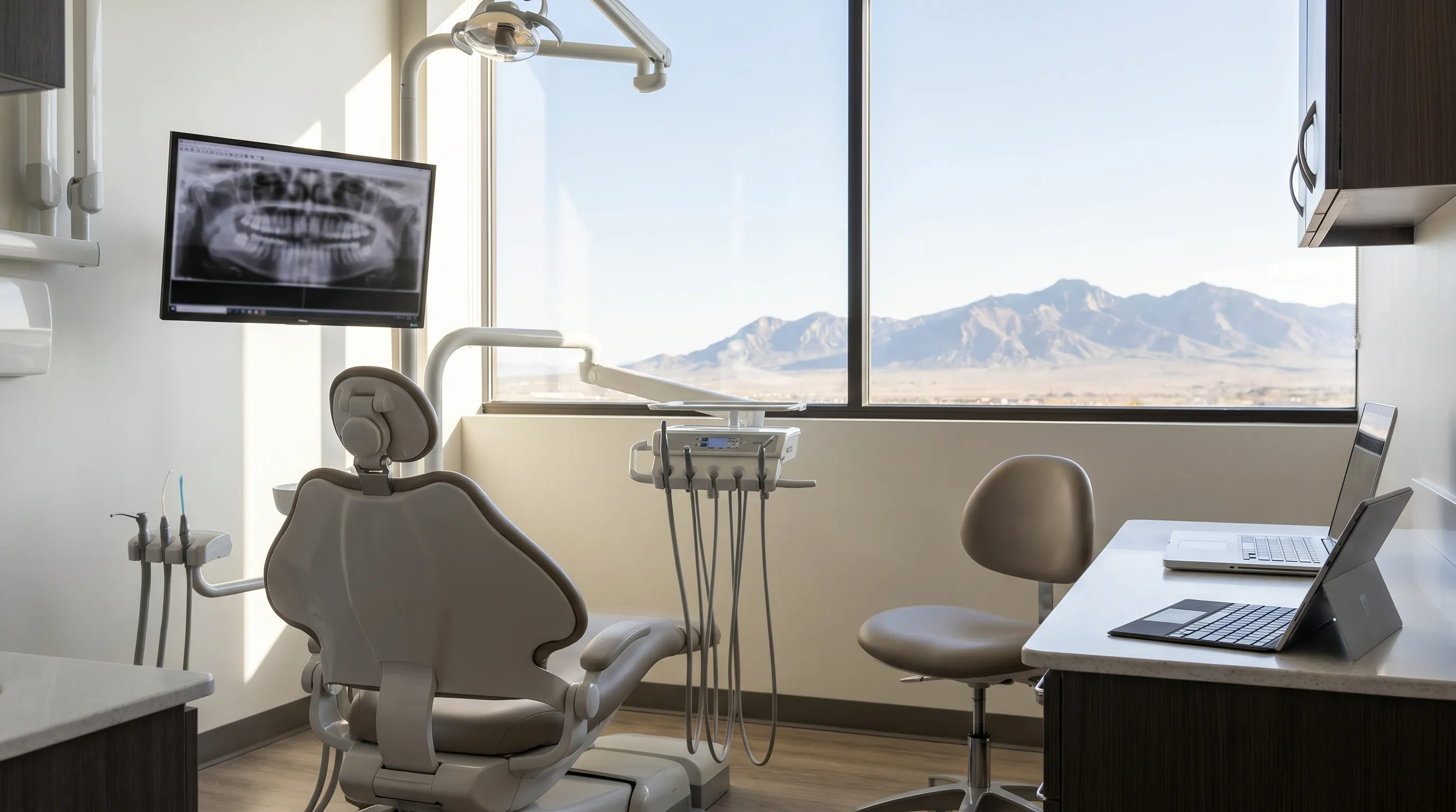 Professional dentist consulting with a patient in a modern dental office in Great Falls, MT