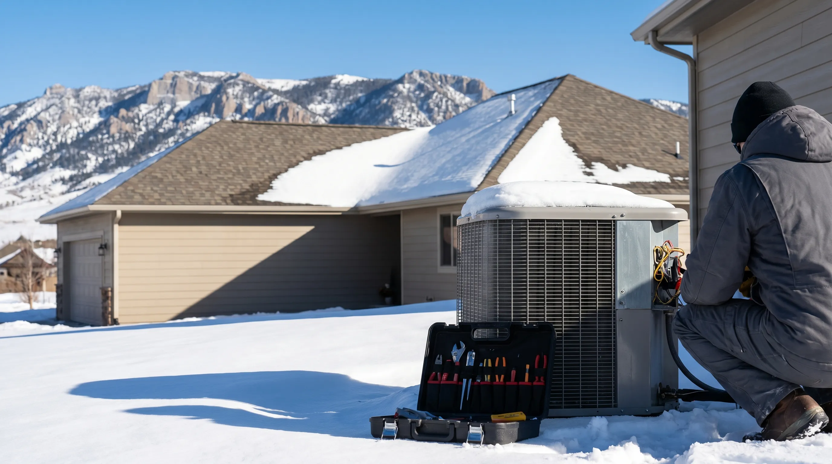 Professional HVAC technician servicing a furnace in a Casper, WY home mechanical room