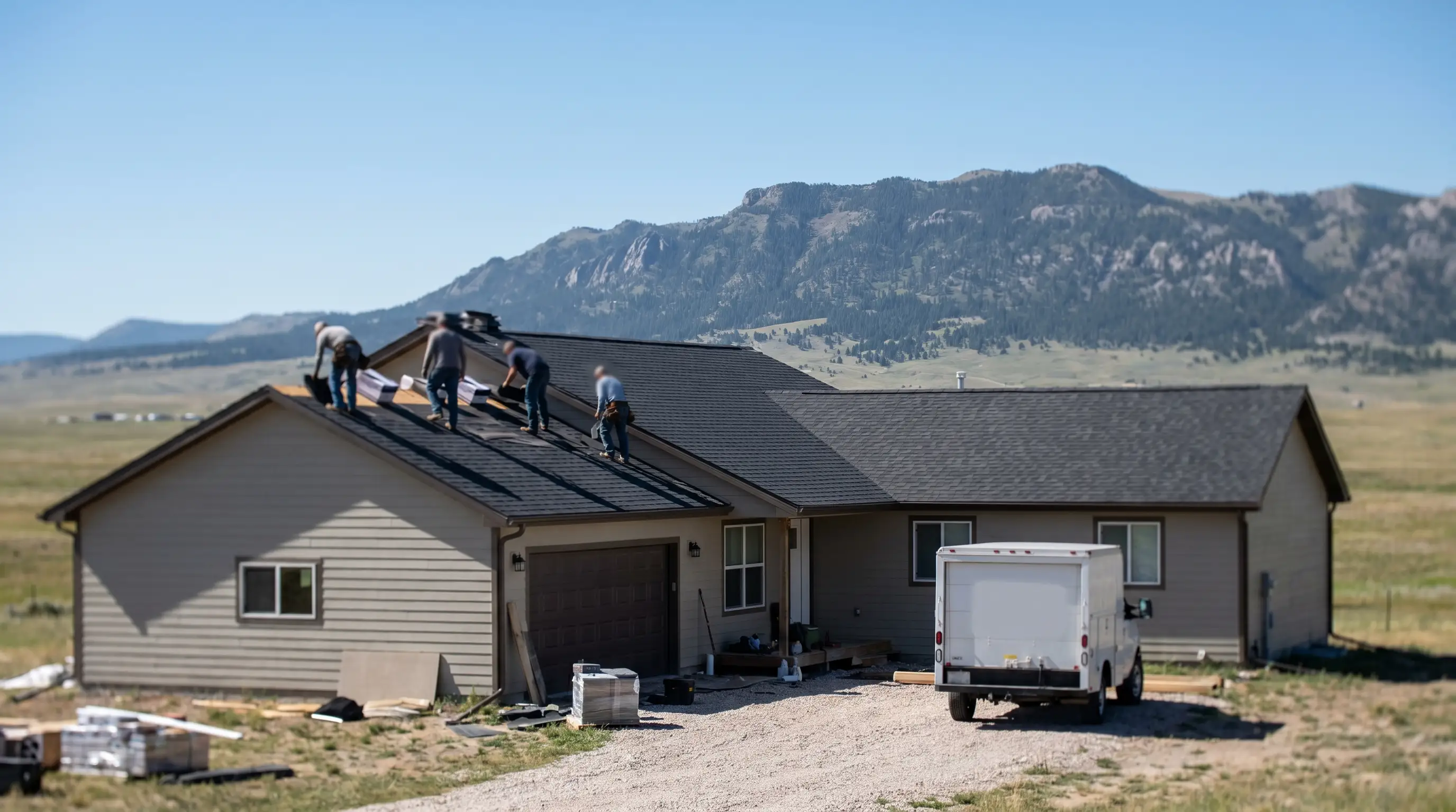 Roofing contractor inspecting hail damage on an asphalt shingle roof in Casper, WY
