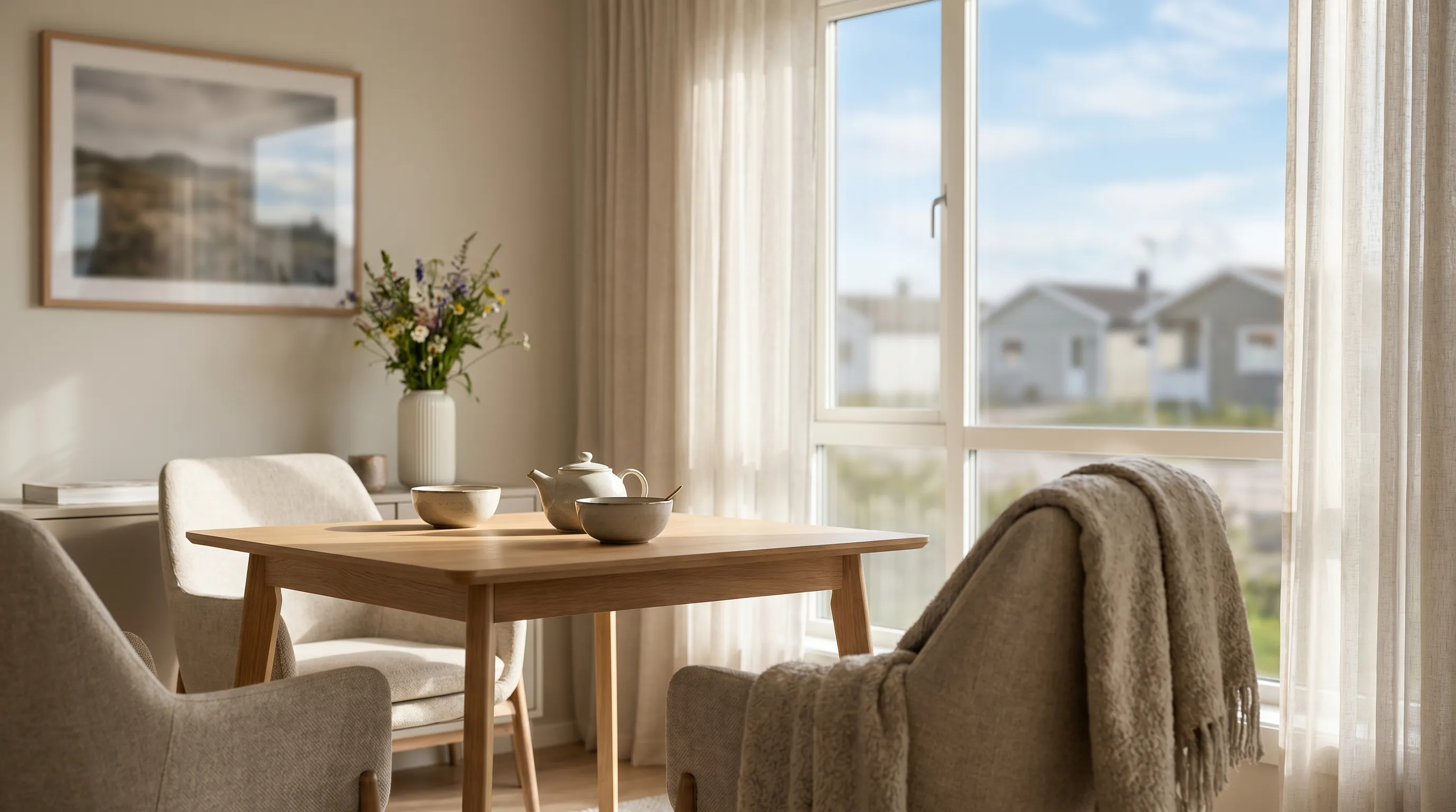 Caregiver assisting an elderly woman in a bright, welcoming living room in a Casper, WY senior care facility