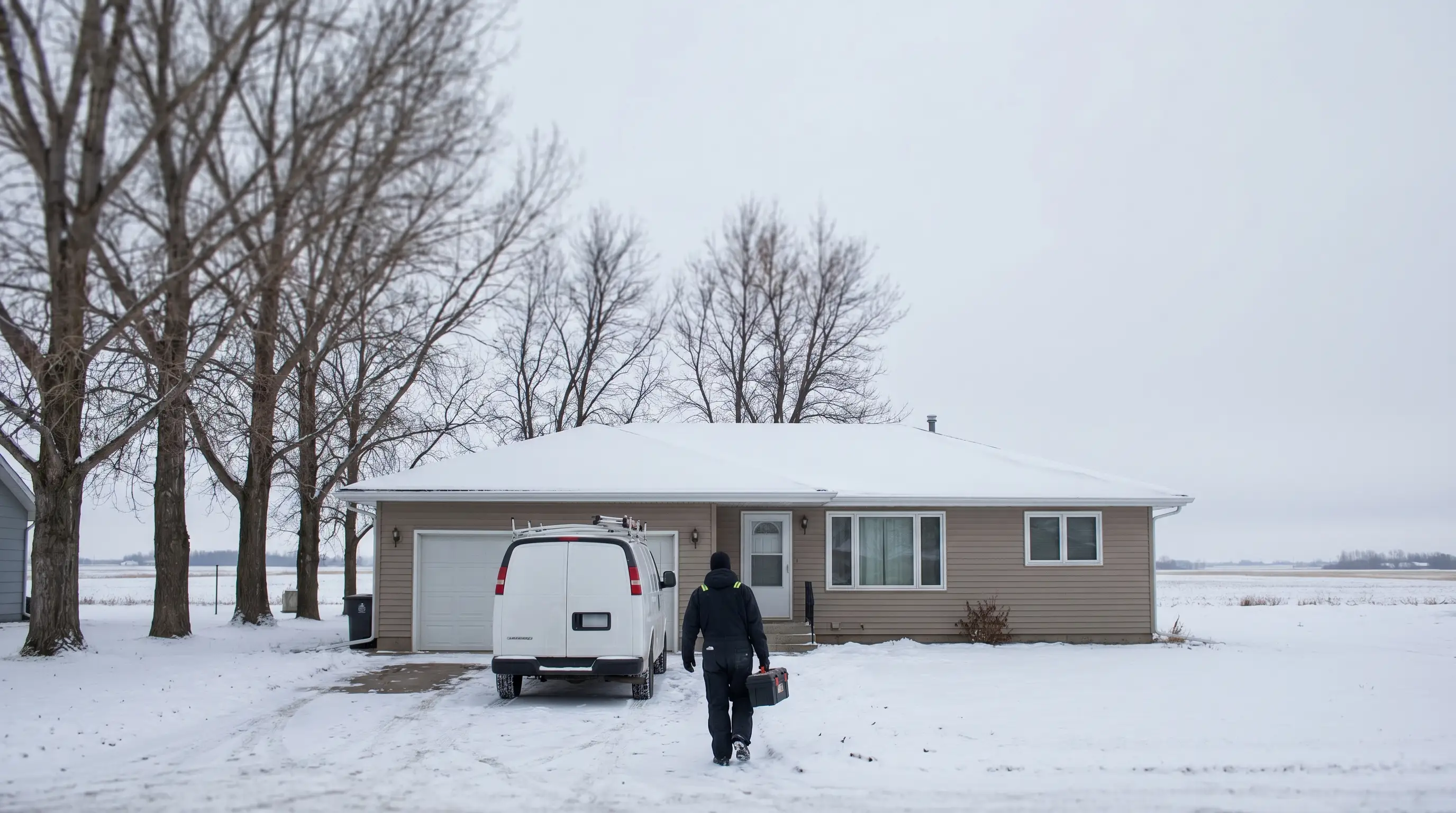 Professional HVAC technician servicing a furnace in a Grand Forks, ND basement utility room