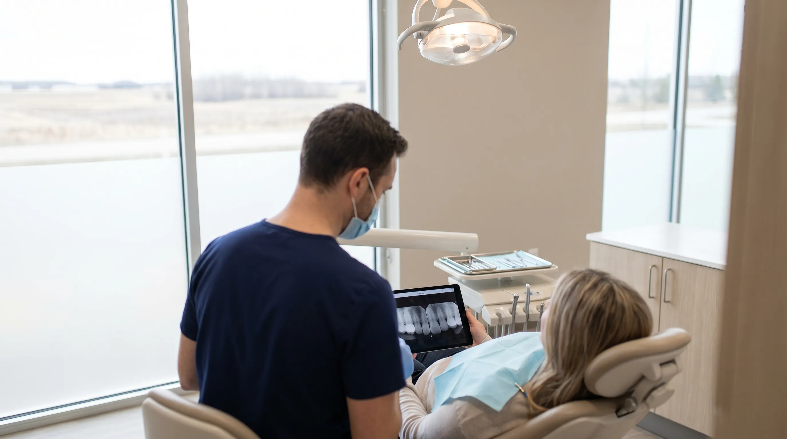 Dental professional in modern operatory serving a patient at a Grand Forks, ND dental practice