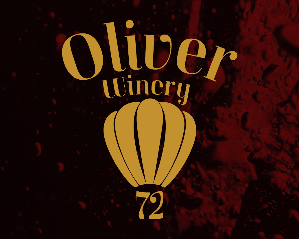 Oliver Winery logo refresh in gold on a background of deep red liquid.