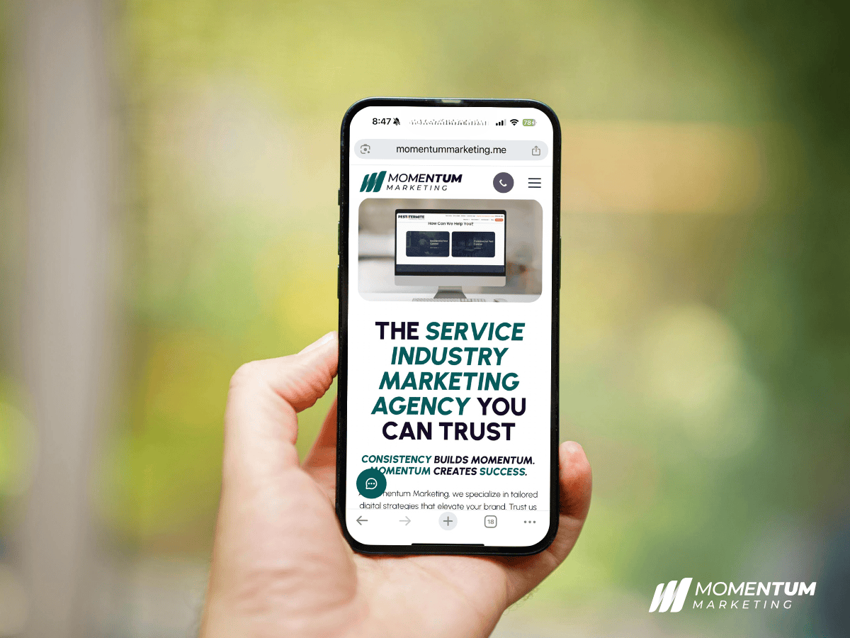 person looking at momentum marketing website on iphone