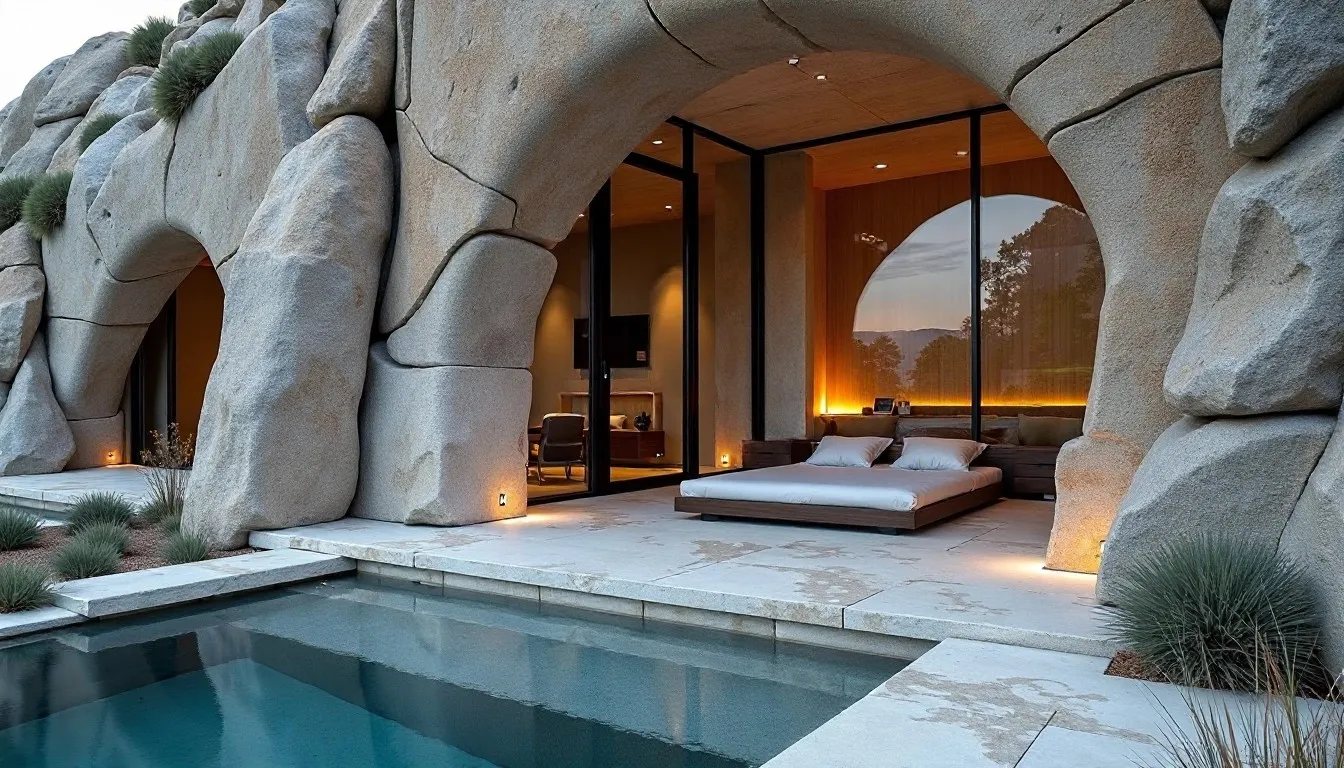 Realistic AI render of an architectural stone entrance created with Prompts.ai for concept visualization