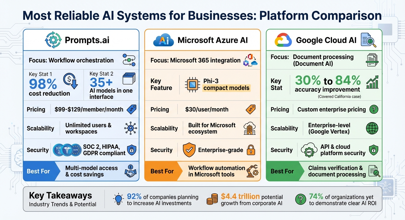 Comparison of Top 3 AI Platforms for Business: Prompts.ai vs Azure AI vs Google Cloud AI